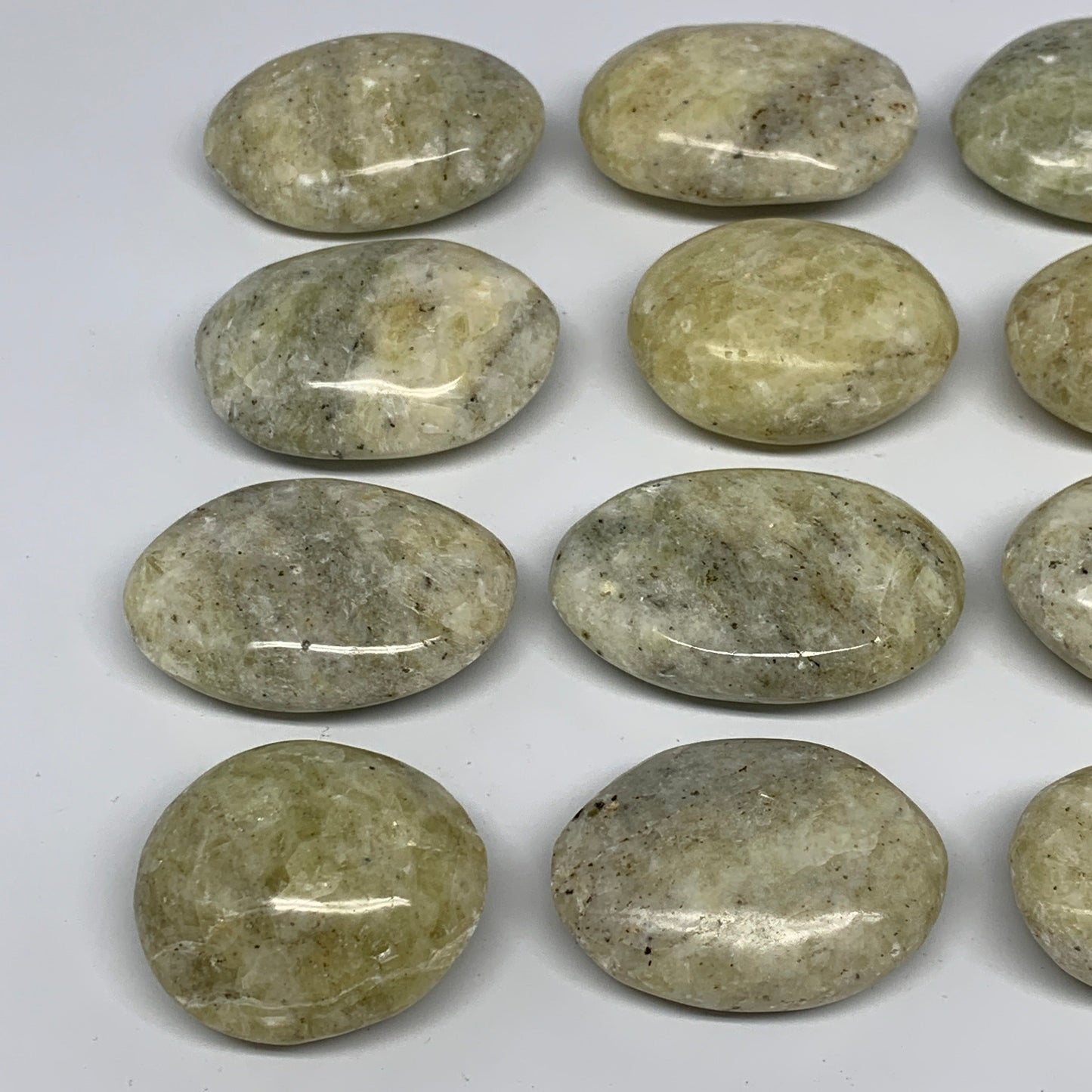 830g, 1.8"-2.3", 12pcs, Yellow Calcite Palm-Stone Crystal Polished Reiki, B17779