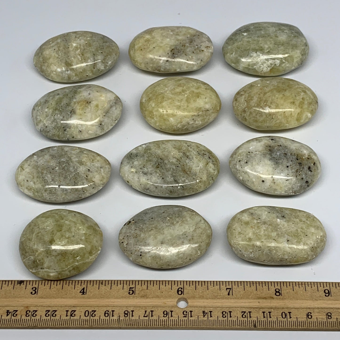 830g, 1.8"-2.3", 12pcs, Yellow Calcite Palm-Stone Crystal Polished Reiki, B17779