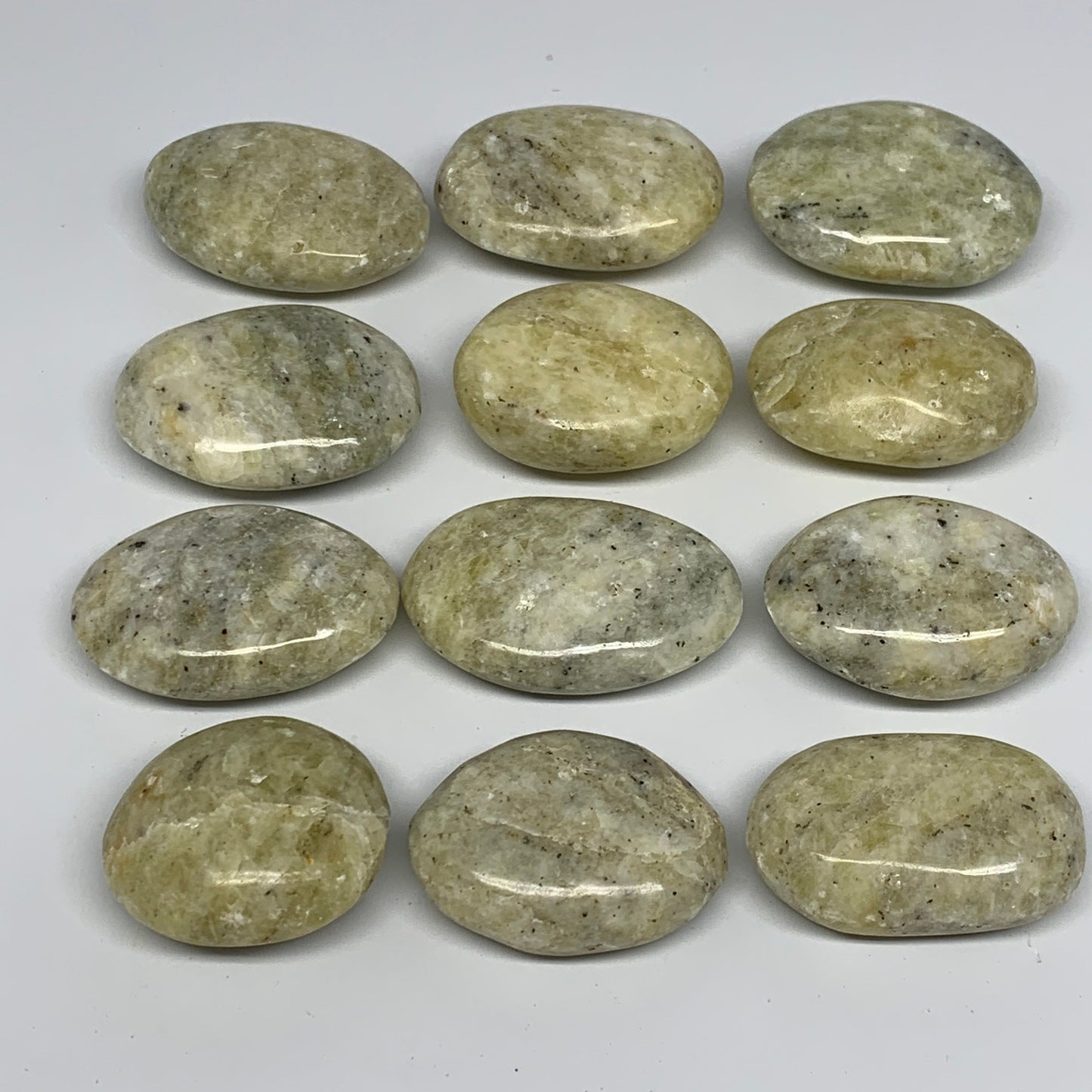 830g, 1.8"-2.3", 12pcs, Yellow Calcite Palm-Stone Crystal Polished Reiki, B17779