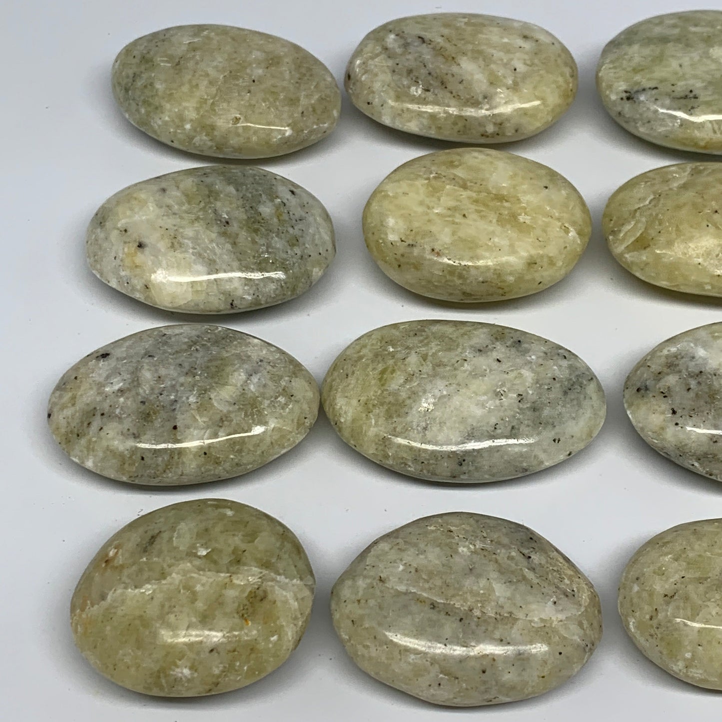 830g, 1.8"-2.3", 12pcs, Yellow Calcite Palm-Stone Crystal Polished Reiki, B17779