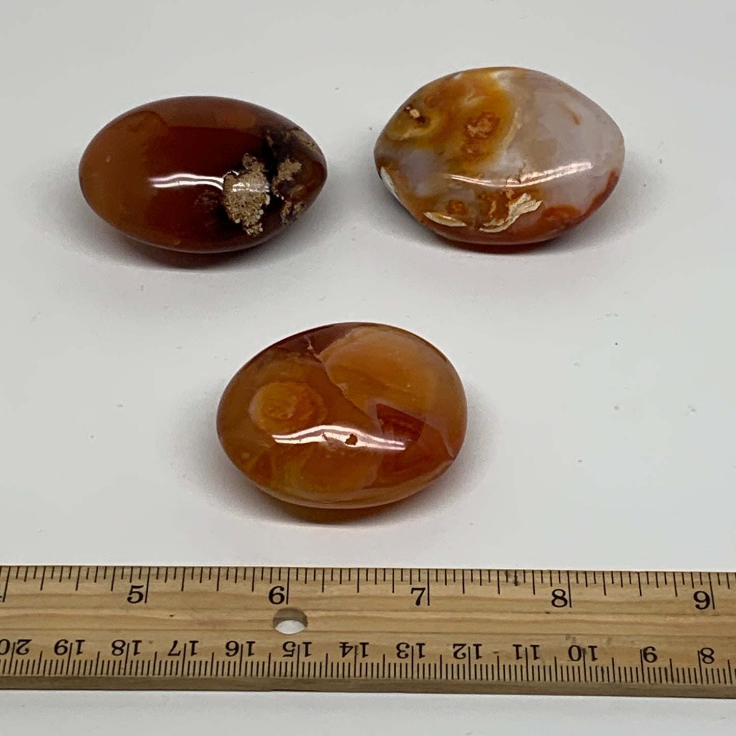 218.9g, 1.9"-2.1", 3pcs, Red Carnelian Palm-Stone Gem Crystal Polished, B37636
