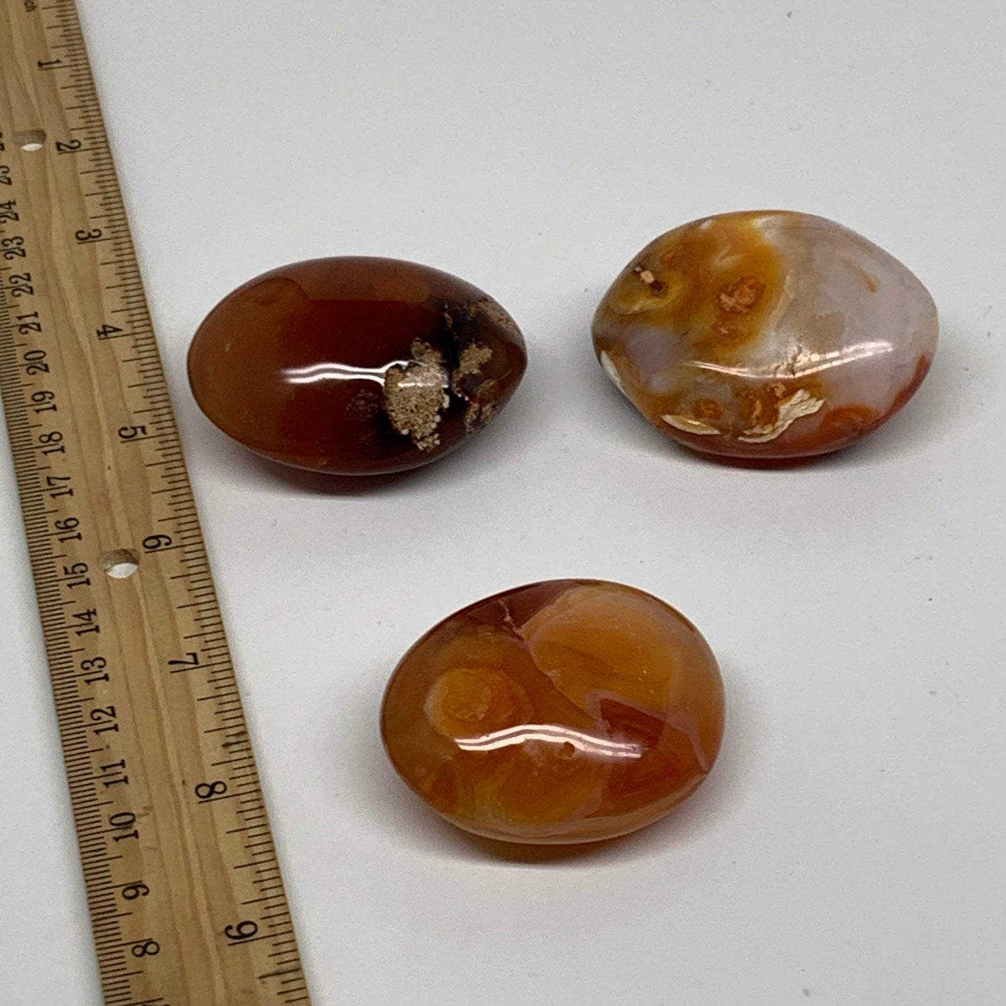218.9g, 1.9"-2.1", 3pcs, Red Carnelian Palm-Stone Gem Crystal Polished, B37636
