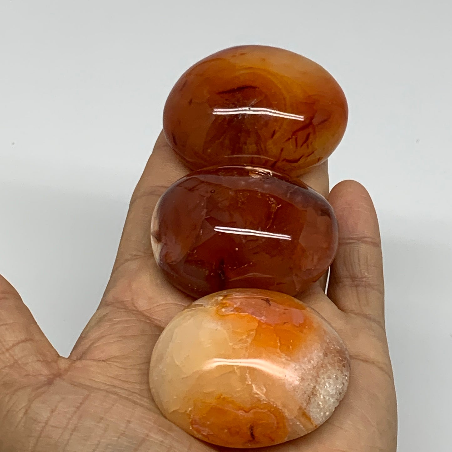 234.2g, 1.9"-2.1", 3pcs, Red Carnelian Palm-Stone Gem Crystal Polished, B37637