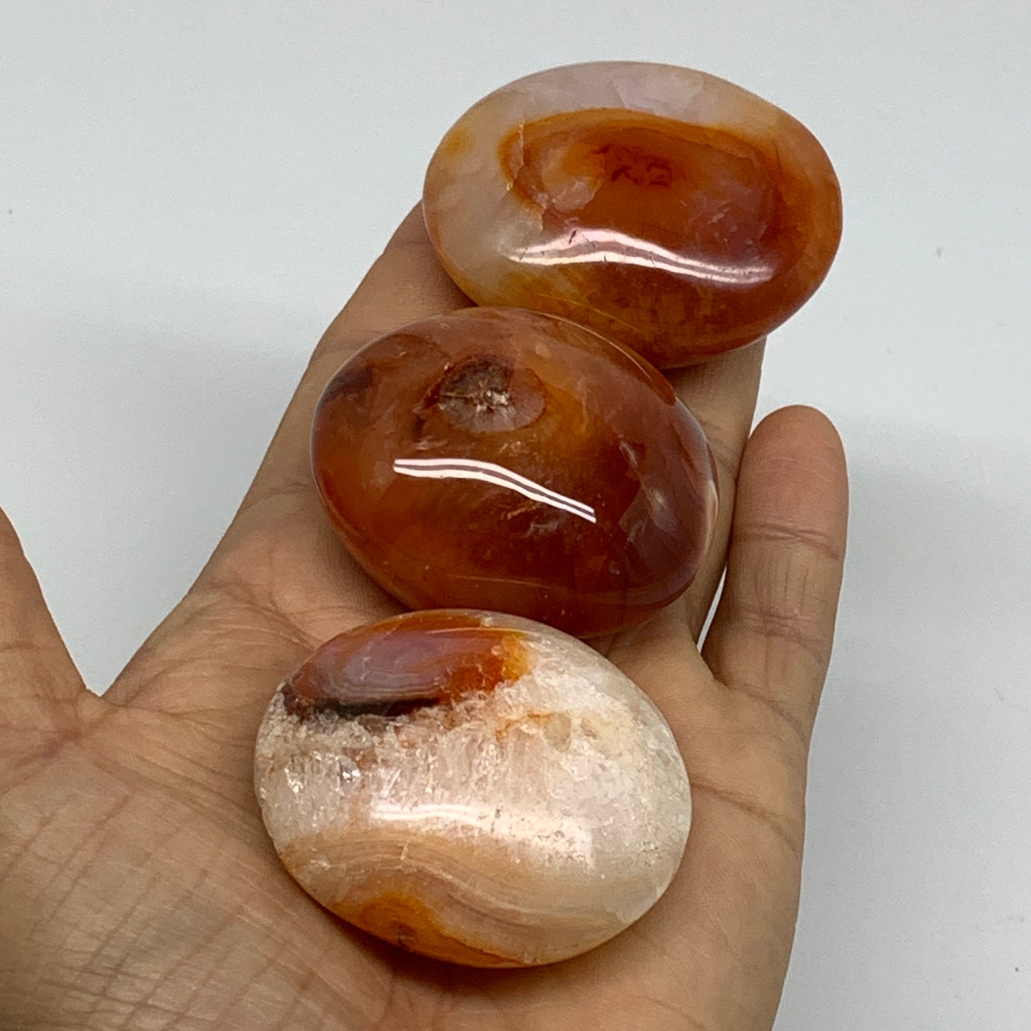 234.2g, 1.9"-2.1", 3pcs, Red Carnelian Palm-Stone Gem Crystal Polished, B37637