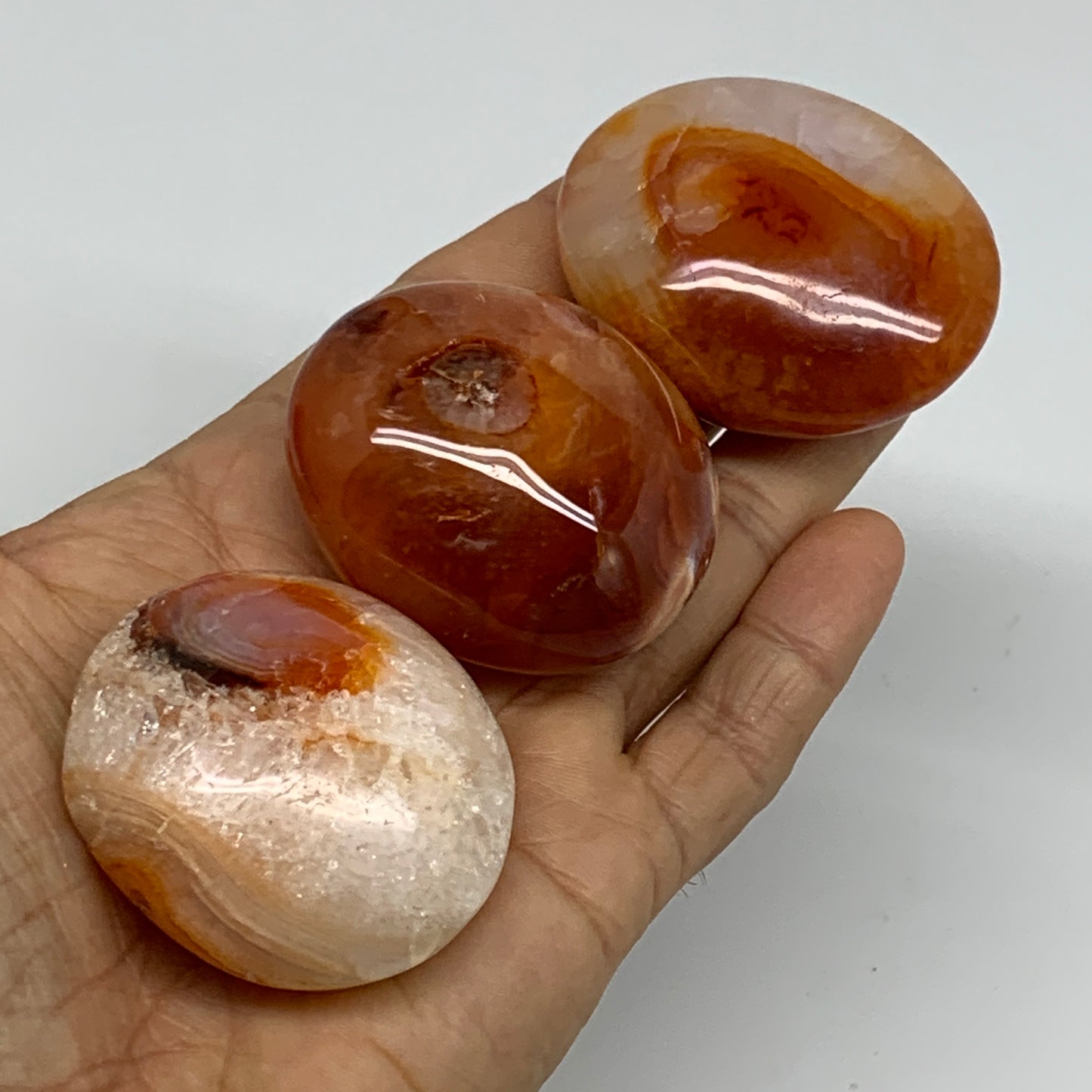 234.2g, 1.9"-2.1", 3pcs, Red Carnelian Palm-Stone Gem Crystal Polished, B37637