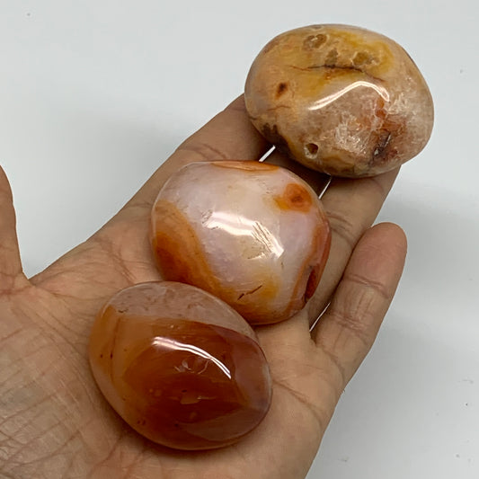 255.2g, 1.8"-2.1", 3pcs, Red Carnelian Palm-Stone Gem Crystal Polished, B37638