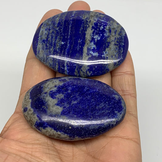 132.5g, 2.4"-2.4", 2pcs, Natural Lapis Lazuli Palm Stone @Afghanistan,B36741