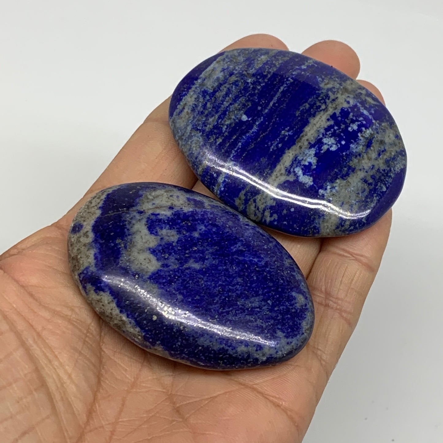 132.5g, 2.4"-2.4", 2pcs, Natural Lapis Lazuli Palm Stone @Afghanistan,B36741
