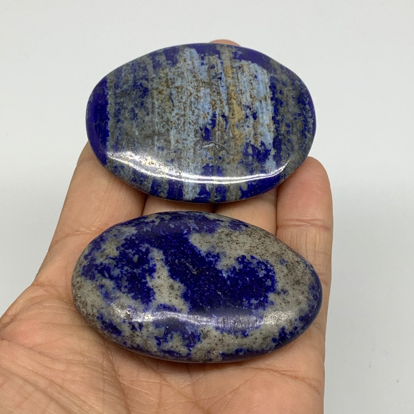 132.5g, 2.4"-2.4", 2pcs, Natural Lapis Lazuli Palm Stone @Afghanistan,B36741