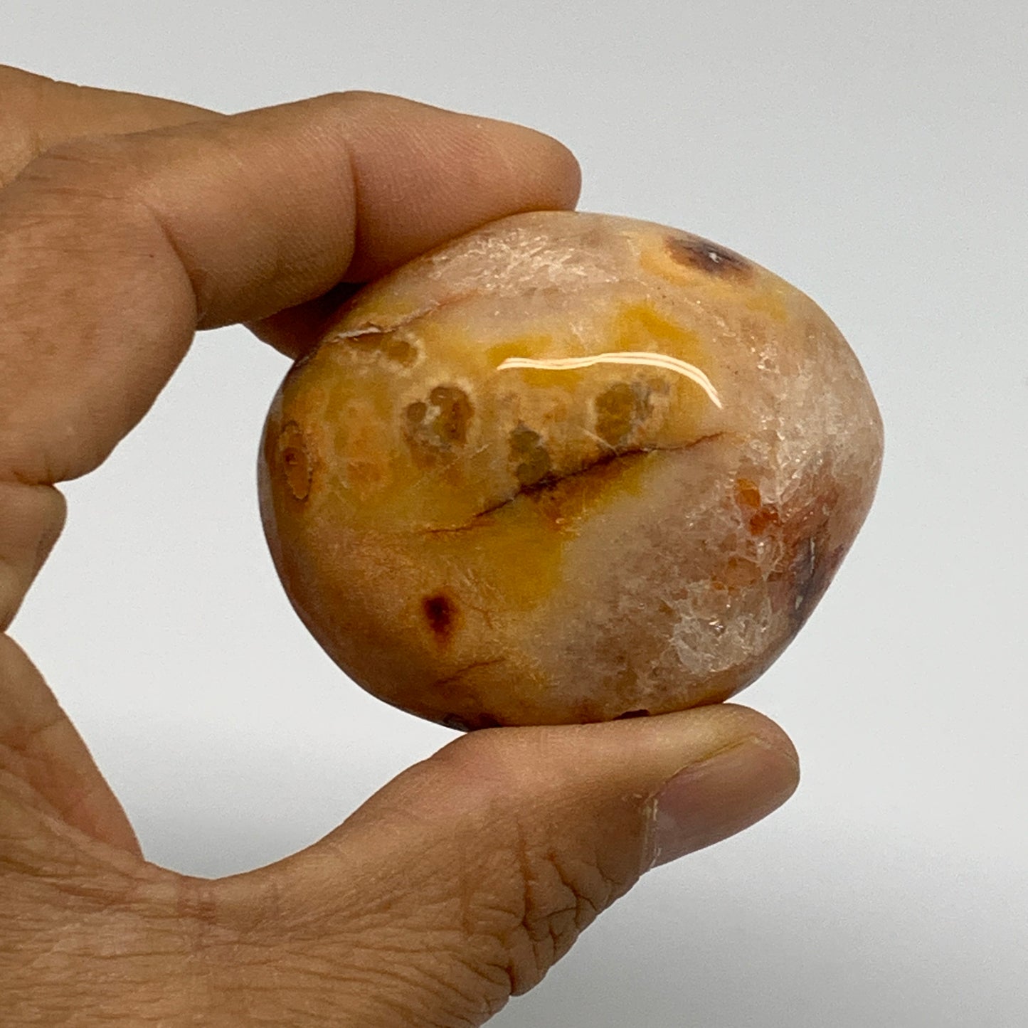 255.2g, 1.8"-2.1", 3pcs, Red Carnelian Palm-Stone Gem Crystal Polished, B37638