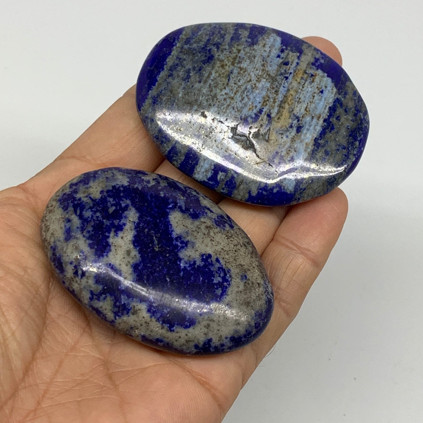 132.5g, 2.4"-2.4", 2pcs, Natural Lapis Lazuli Palm Stone @Afghanistan,B36741