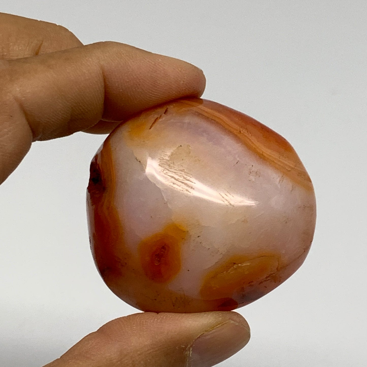 255.2g, 1.8"-2.1", 3pcs, Red Carnelian Palm-Stone Gem Crystal Polished, B37638