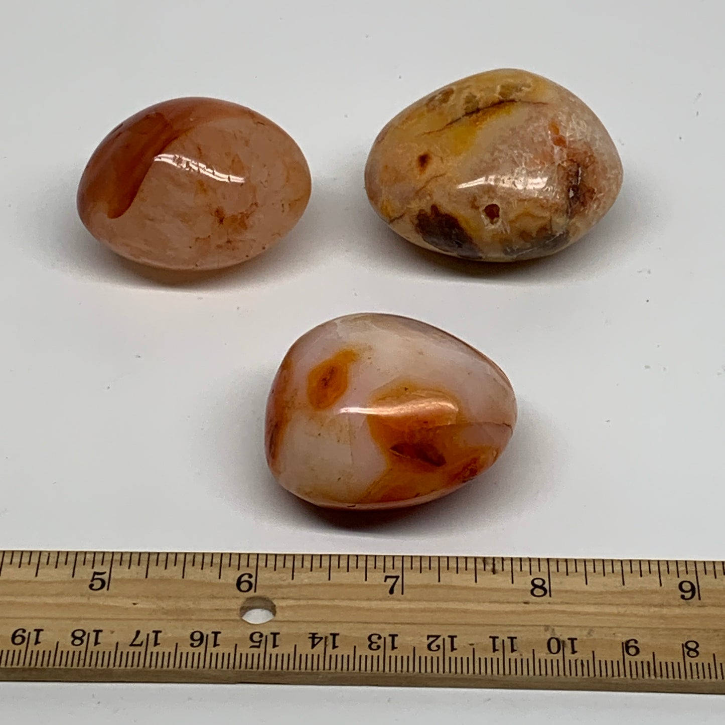 255.2g, 1.8"-2.1", 3pcs, Red Carnelian Palm-Stone Gem Crystal Polished, B37638