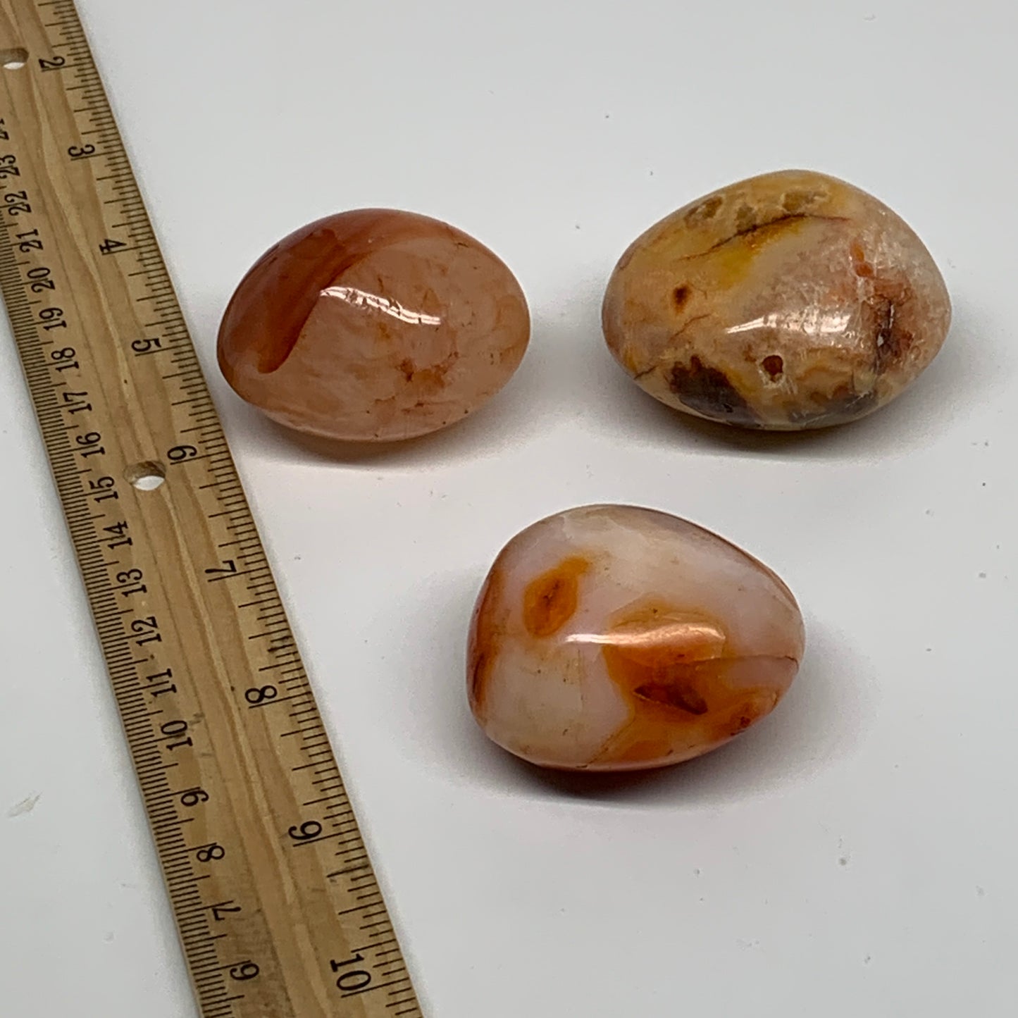 255.2g, 1.8"-2.1", 3pcs, Red Carnelian Palm-Stone Gem Crystal Polished, B37638