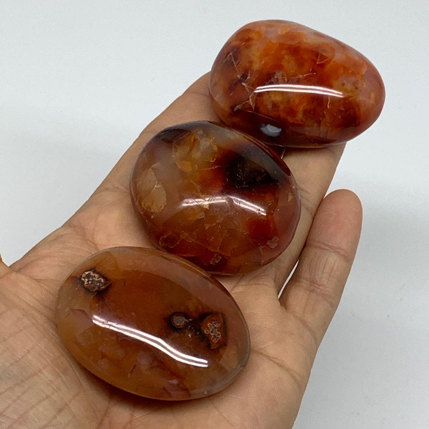 197.5g, 1.9"-2", 3pcs, Red Carnelian Palm-Stone Gem Crystal Polished, B37639