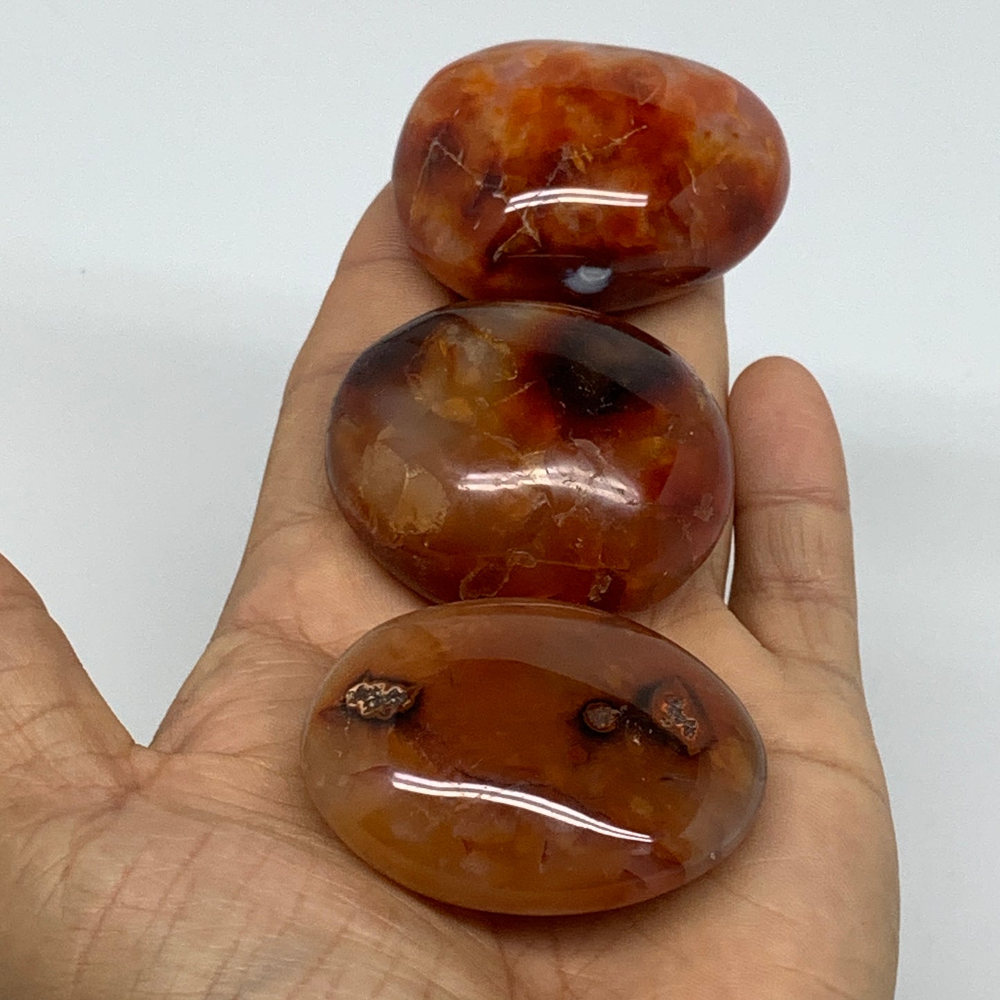 197.5g, 1.9"-2", 3pcs, Red Carnelian Palm-Stone Gem Crystal Polished, B37639
