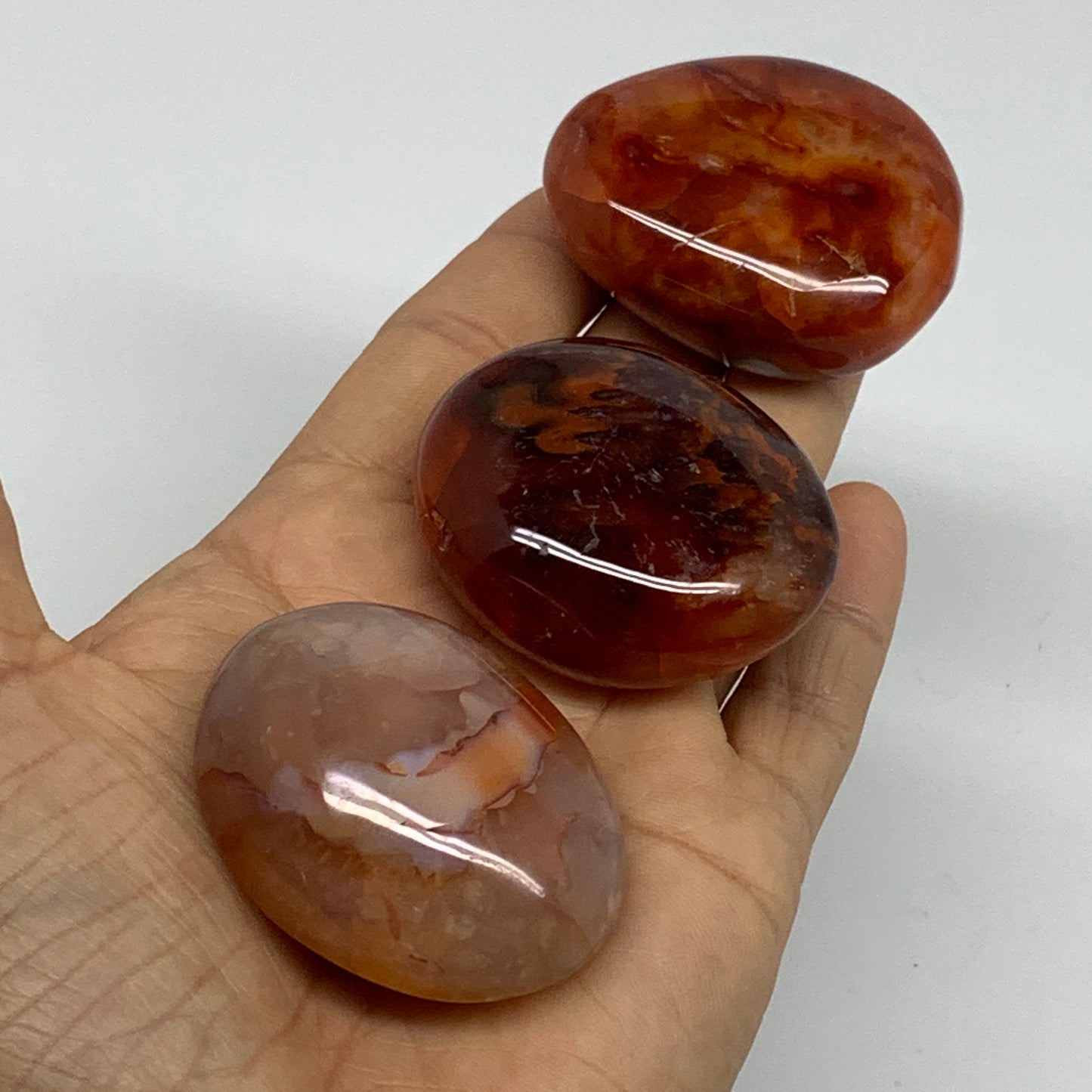 197.5g, 1.9"-2", 3pcs, Red Carnelian Palm-Stone Gem Crystal Polished, B37639
