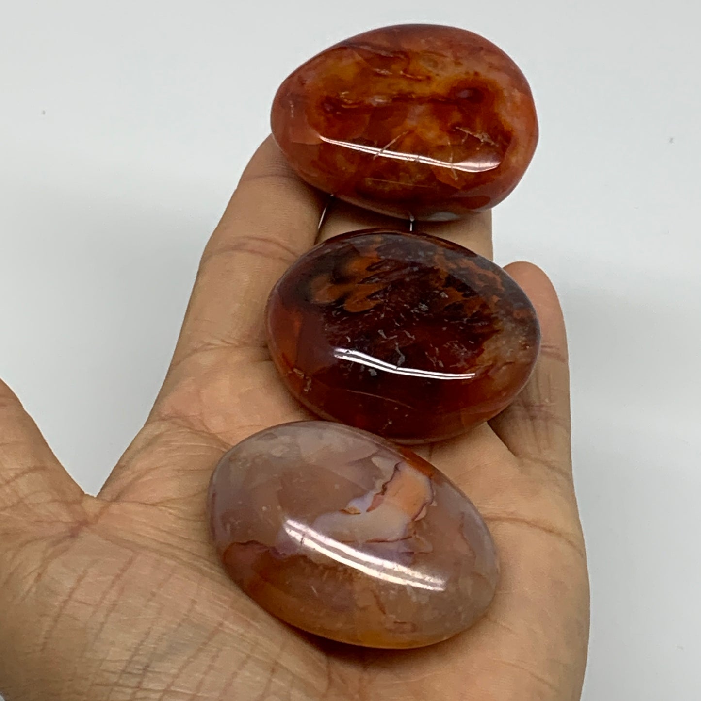 197.5g, 1.9"-2", 3pcs, Red Carnelian Palm-Stone Gem Crystal Polished, B37639