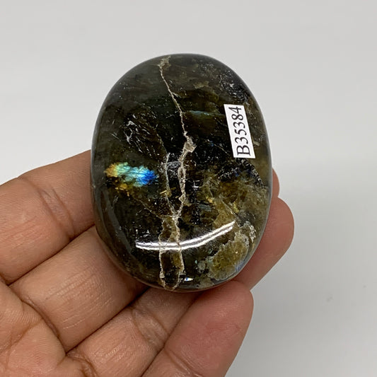 82.8g, 2.3"x1.6"x0.8", Natural Labradorite Palm-stone Tumbled Reiki, B35384