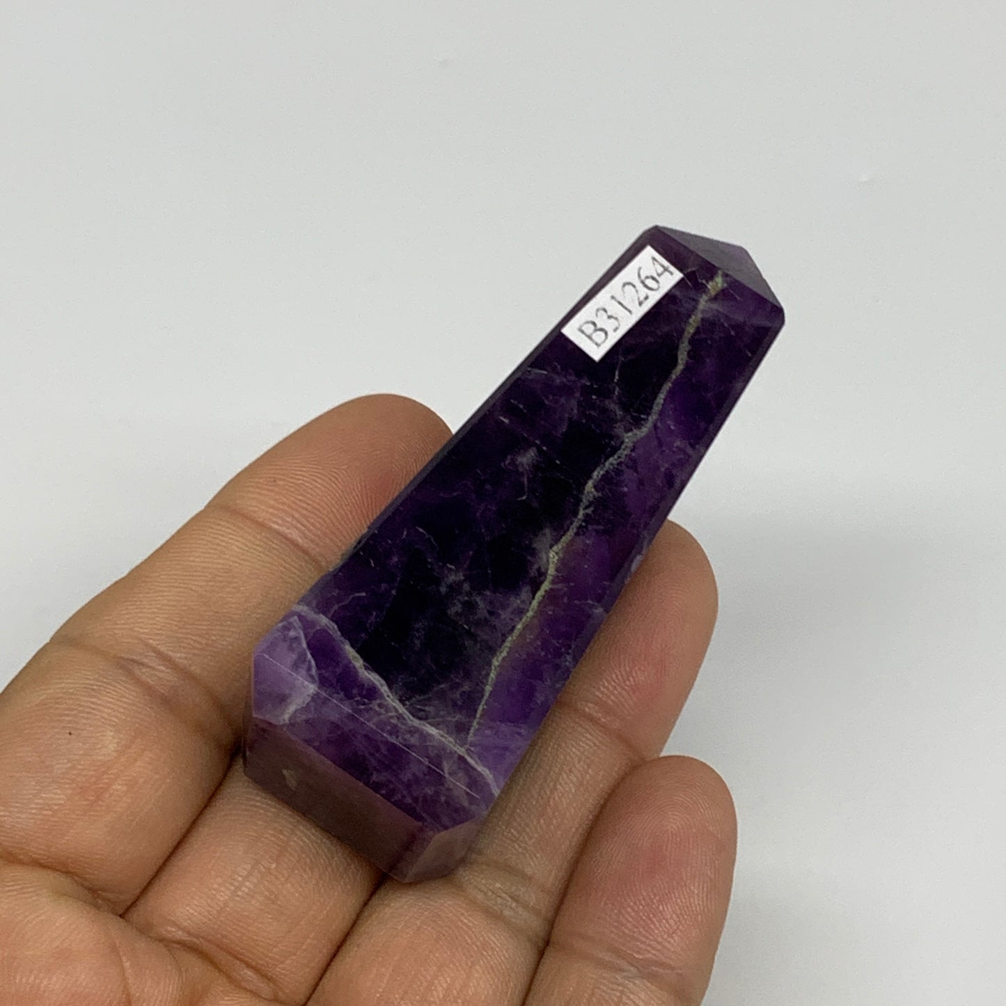 64.9g, 2.7"x0.9"x0.9", Natural Amethyst Tower Point Obelisk @Brazil, B31264