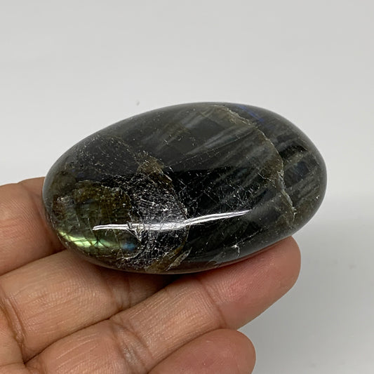 99.9g, 2.4"x1.7"x0.9", Natural Labradorite Palm-stone Tumbled Reiki, B35385