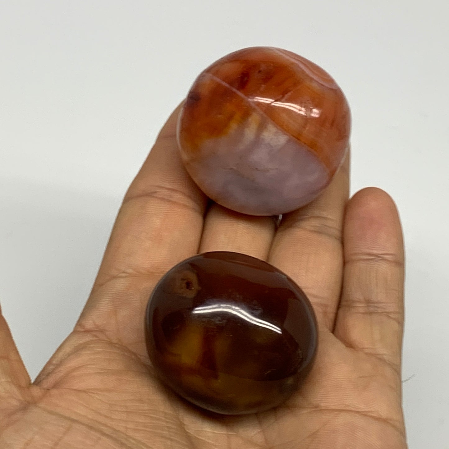127.5g,1.5"-1.6", 2pcs, Small Red Carnelian Palm-Stone Gem Crystal Polished,B281