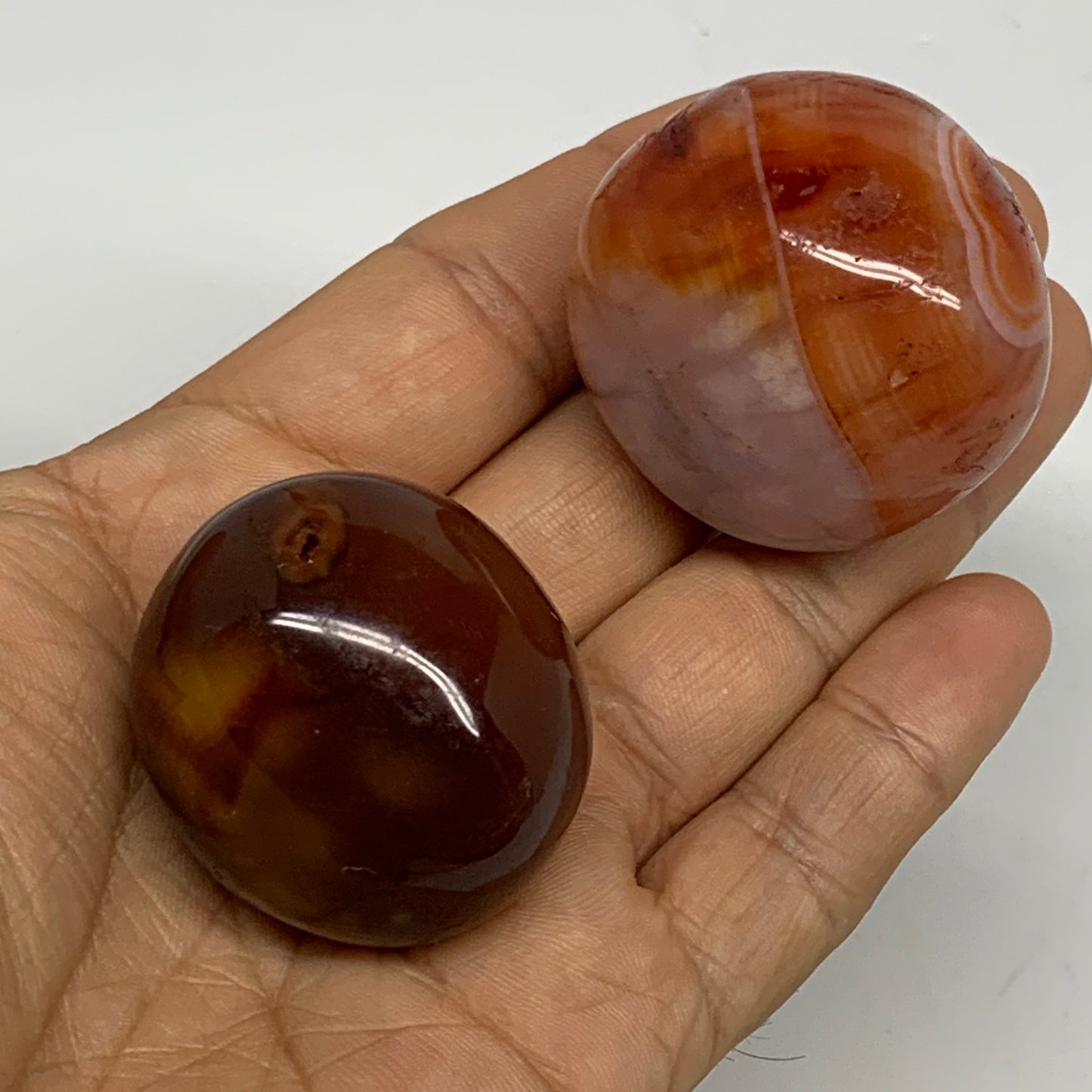 127.5g,1.5"-1.6", 2pcs, Small Red Carnelian Palm-Stone Gem Crystal Polished,B281