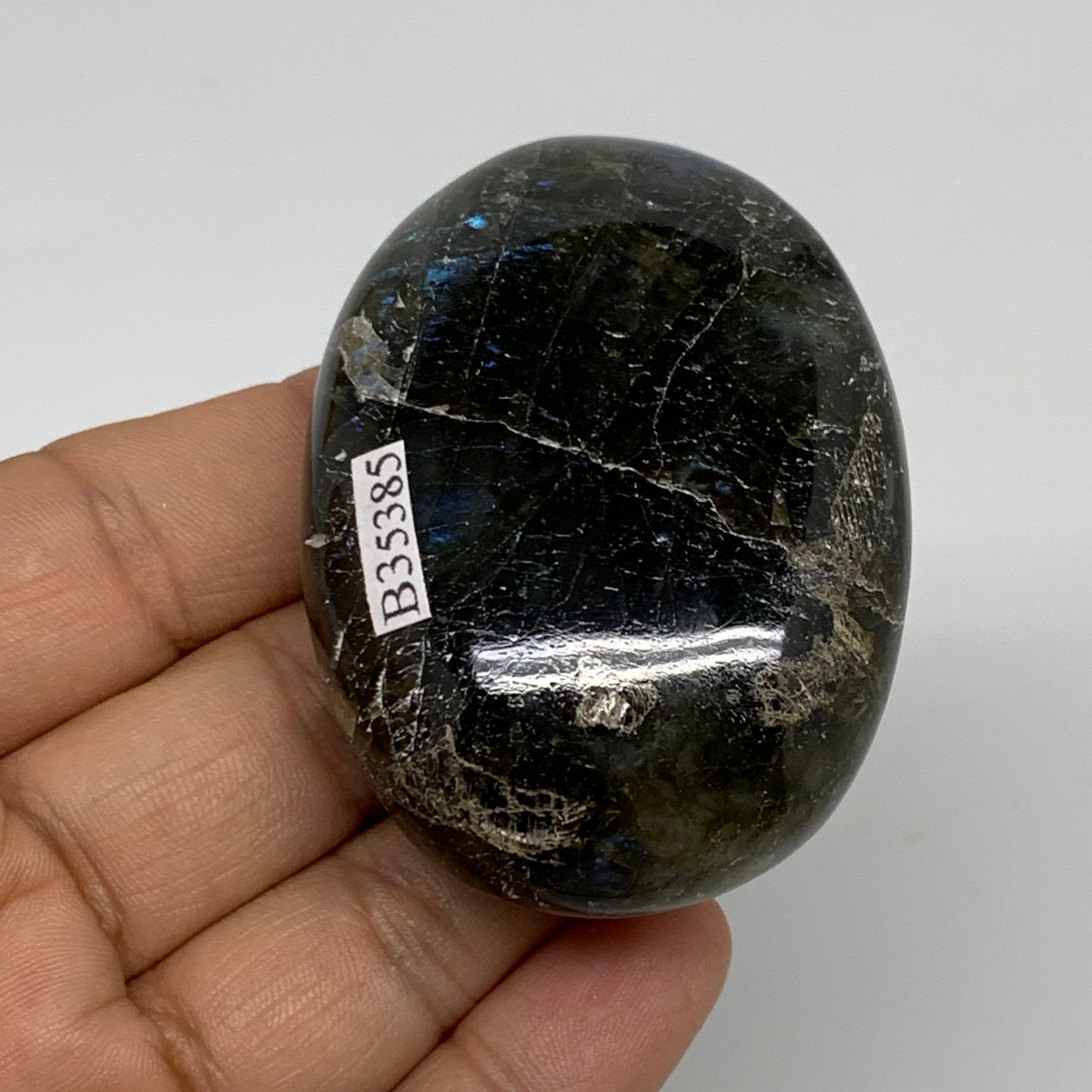 99.9g, 2.4"x1.7"x0.9", Natural Labradorite Palm-stone Tumbled Reiki, B35385