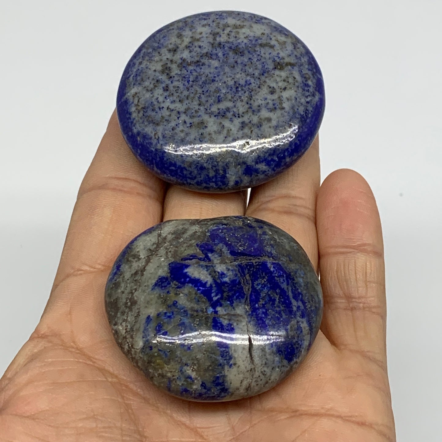 122.2g, 1.8"-1.9", 2pcs, Natural Lapis Lazuli Palm Stone @Afghanistan,B36745