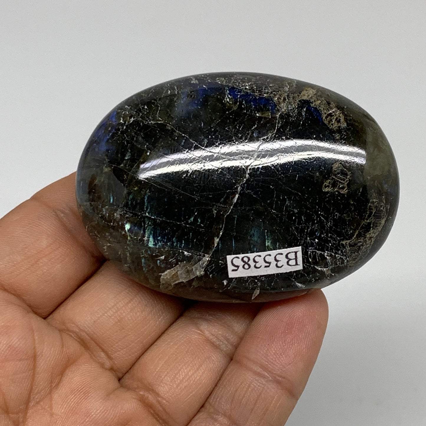 99.9g, 2.4"x1.7"x0.9", Natural Labradorite Palm-stone Tumbled Reiki, B35385