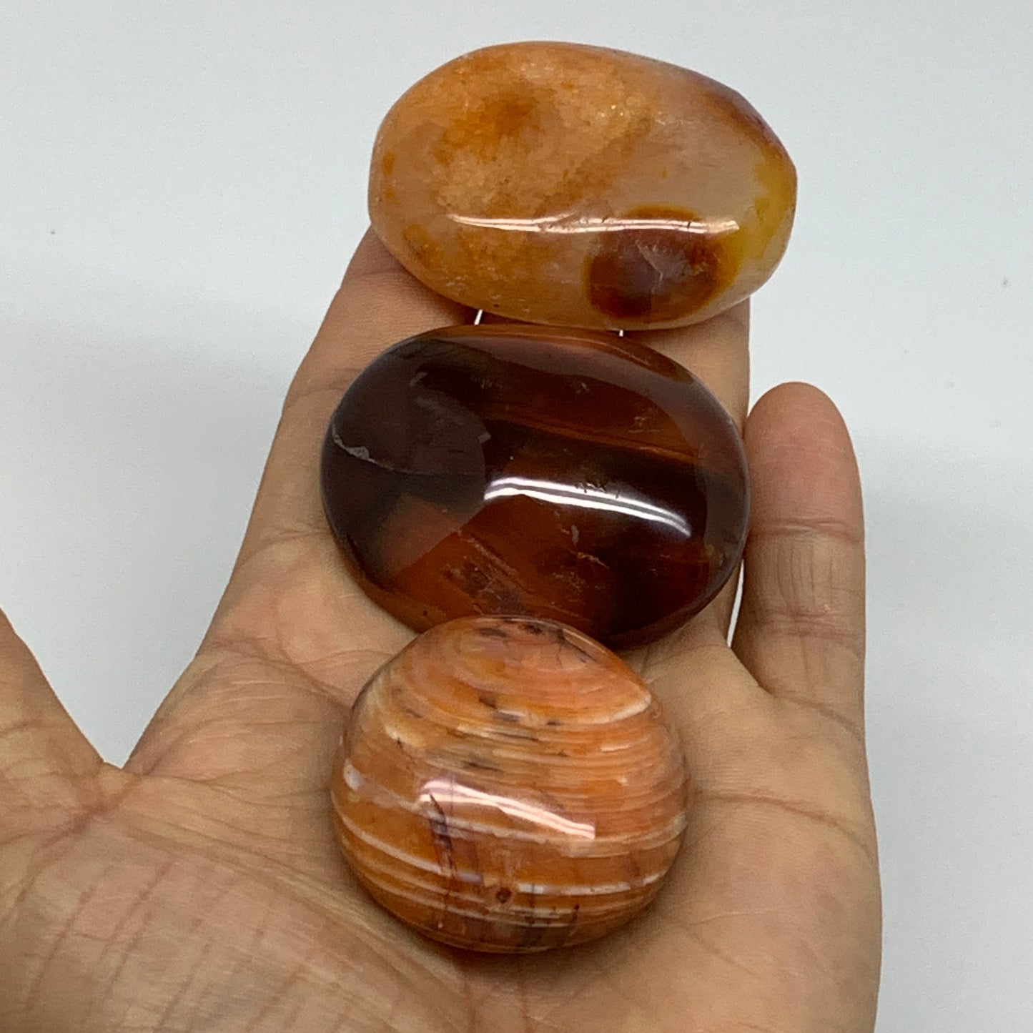 177.8g, 1.6"-2", 3pcs, Red Carnelian Palm-Stone Gem Crystal Polished, B37641