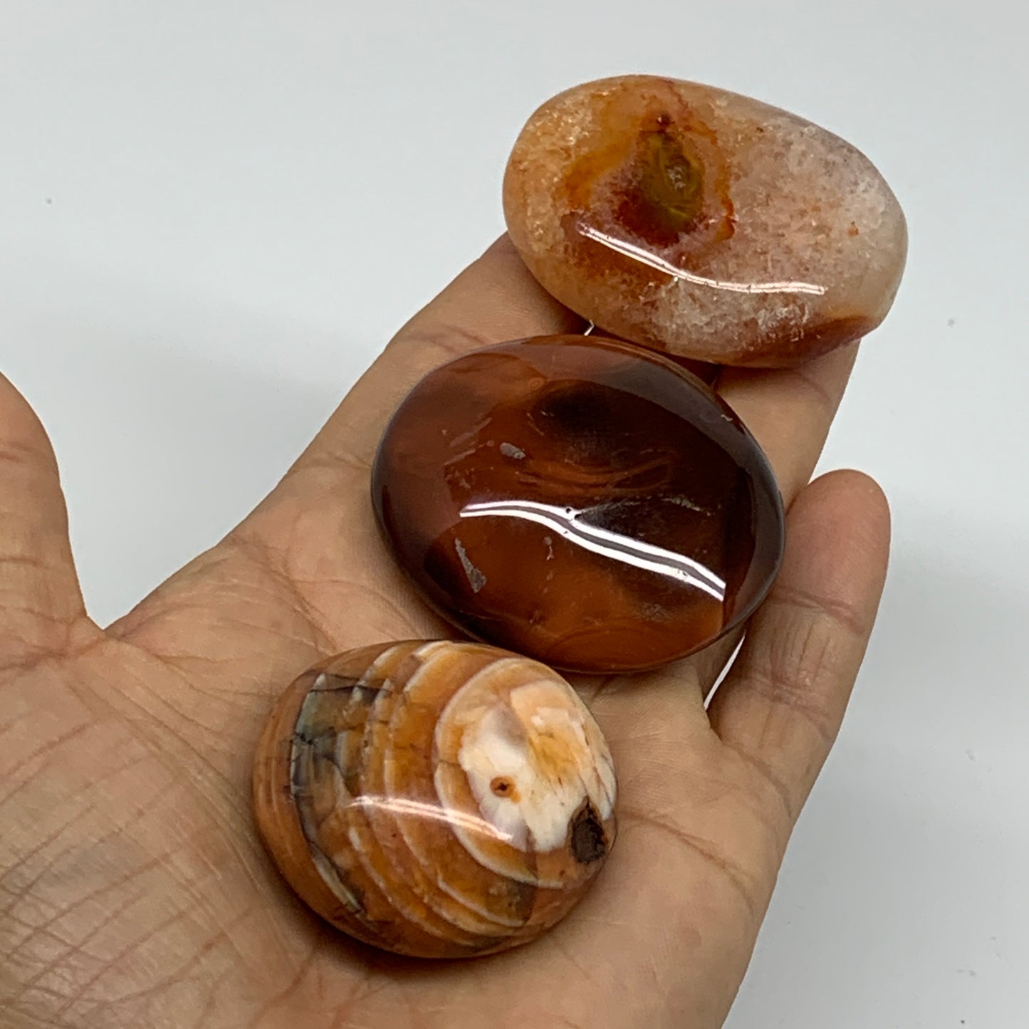 177.8g, 1.6"-2", 3pcs, Red Carnelian Palm-Stone Gem Crystal Polished, B37641