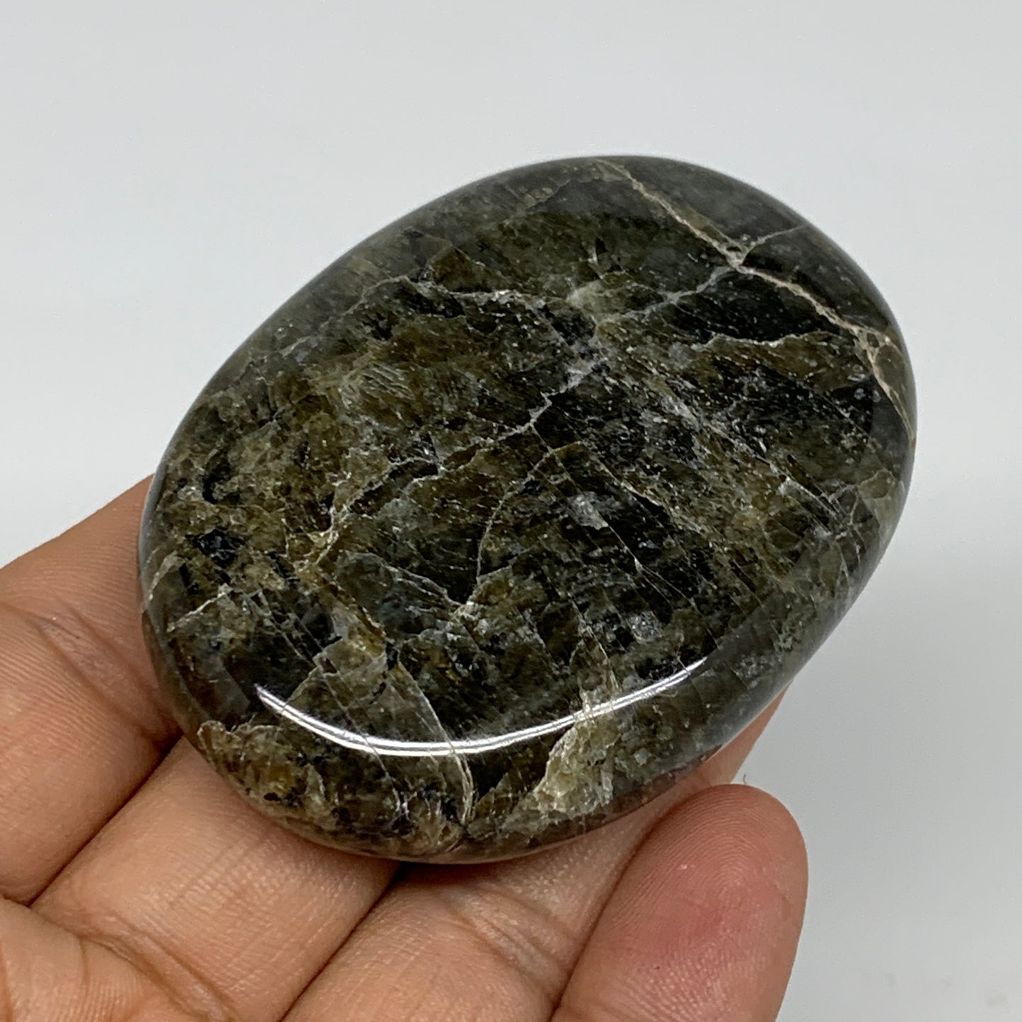 91.7g, 2.6"x1.9"x0.6", Natural Labradorite Palm-stone Tumbled Reiki, B35388