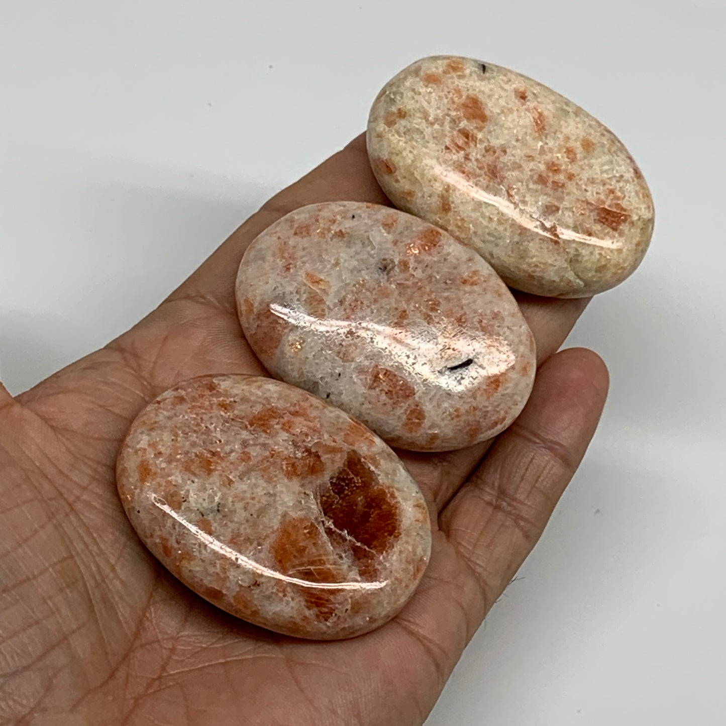 163.9g, 2"-2.1", 3pcs, Natural Sunstone Palm-Stone Polished from India, B34610