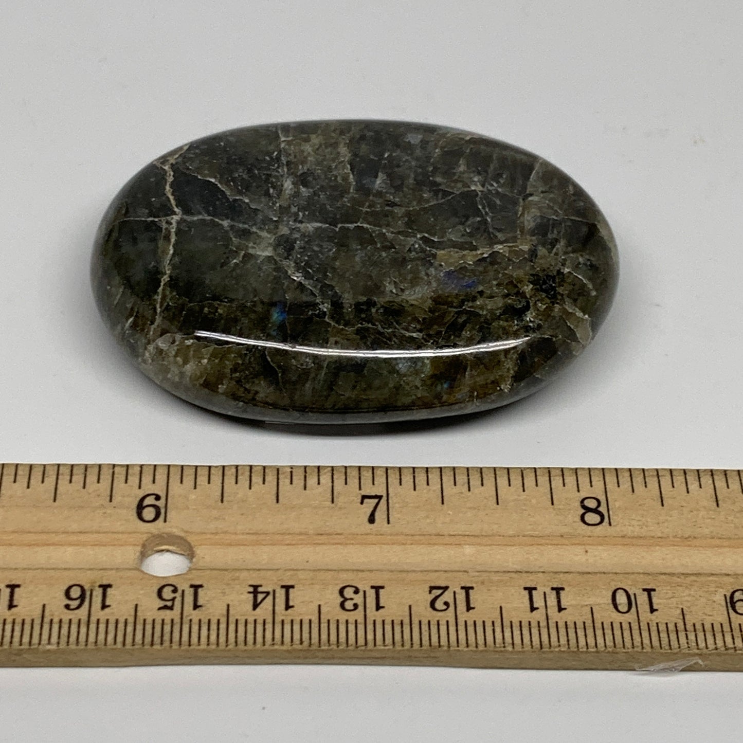 91.7g, 2.6"x1.9"x0.6", Natural Labradorite Palm-stone Tumbled Reiki, B35388