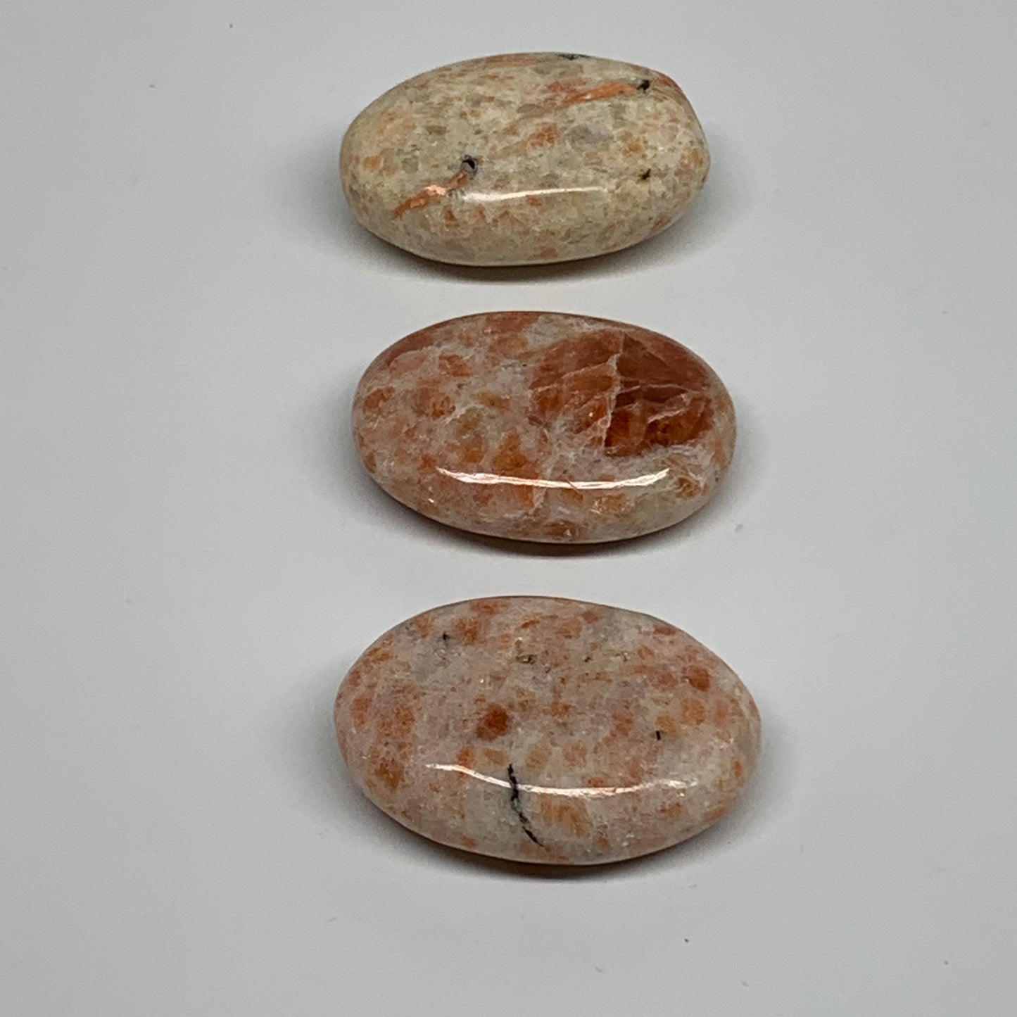 163.9g, 2"-2.1", 3pcs, Natural Sunstone Palm-Stone Polished from India, B34610