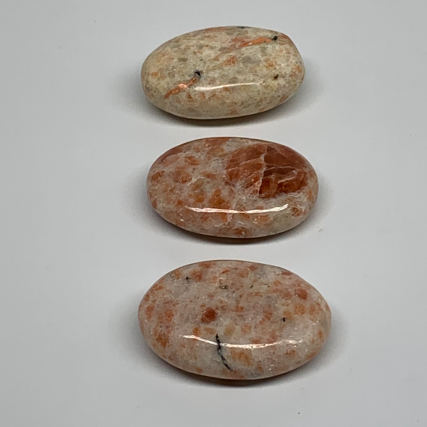 163.9g, 2"-2.1", 3pcs, Natural Sunstone Palm-Stone Polished from India, B34610