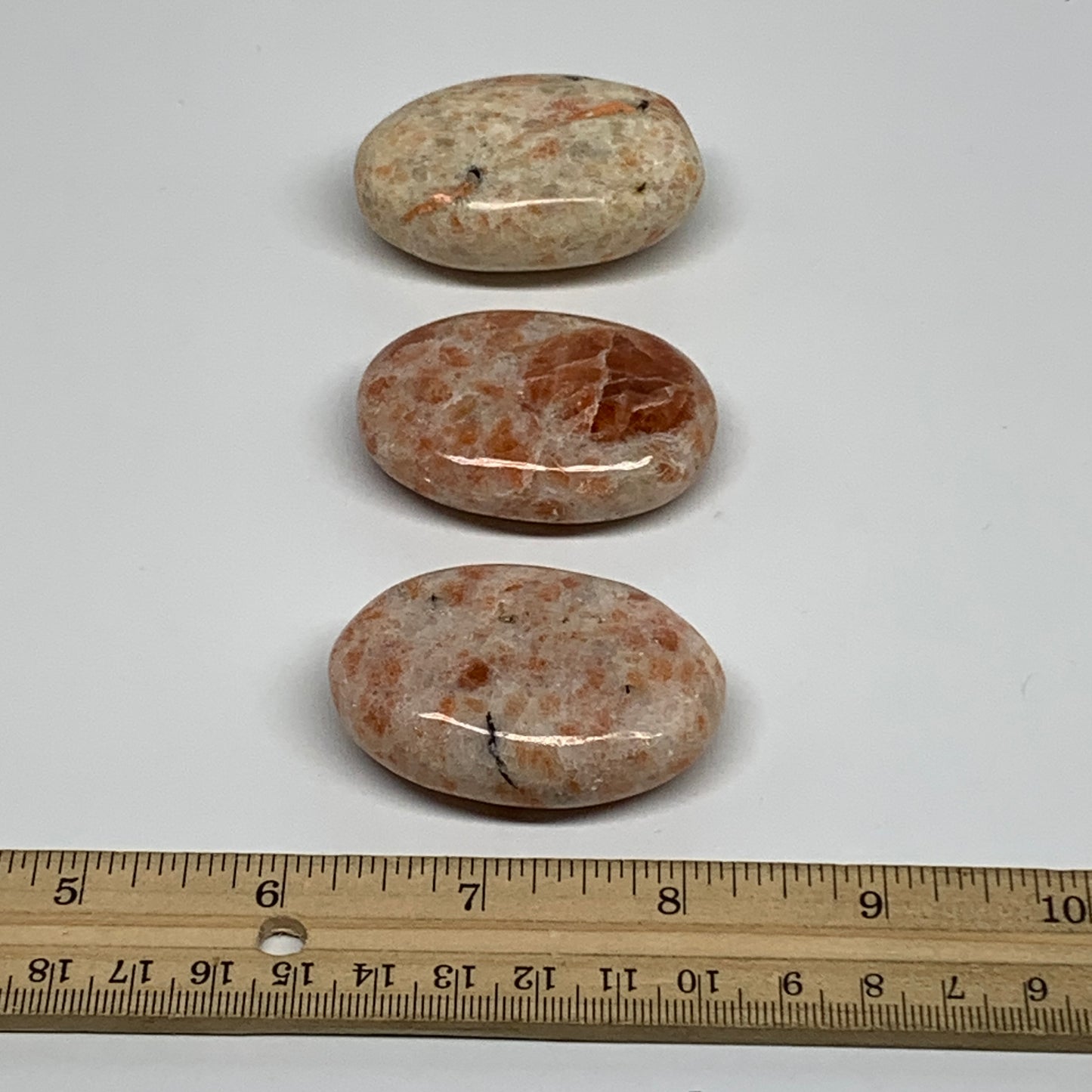 163.9g, 2"-2.1", 3pcs, Natural Sunstone Palm-Stone Polished from India, B34610
