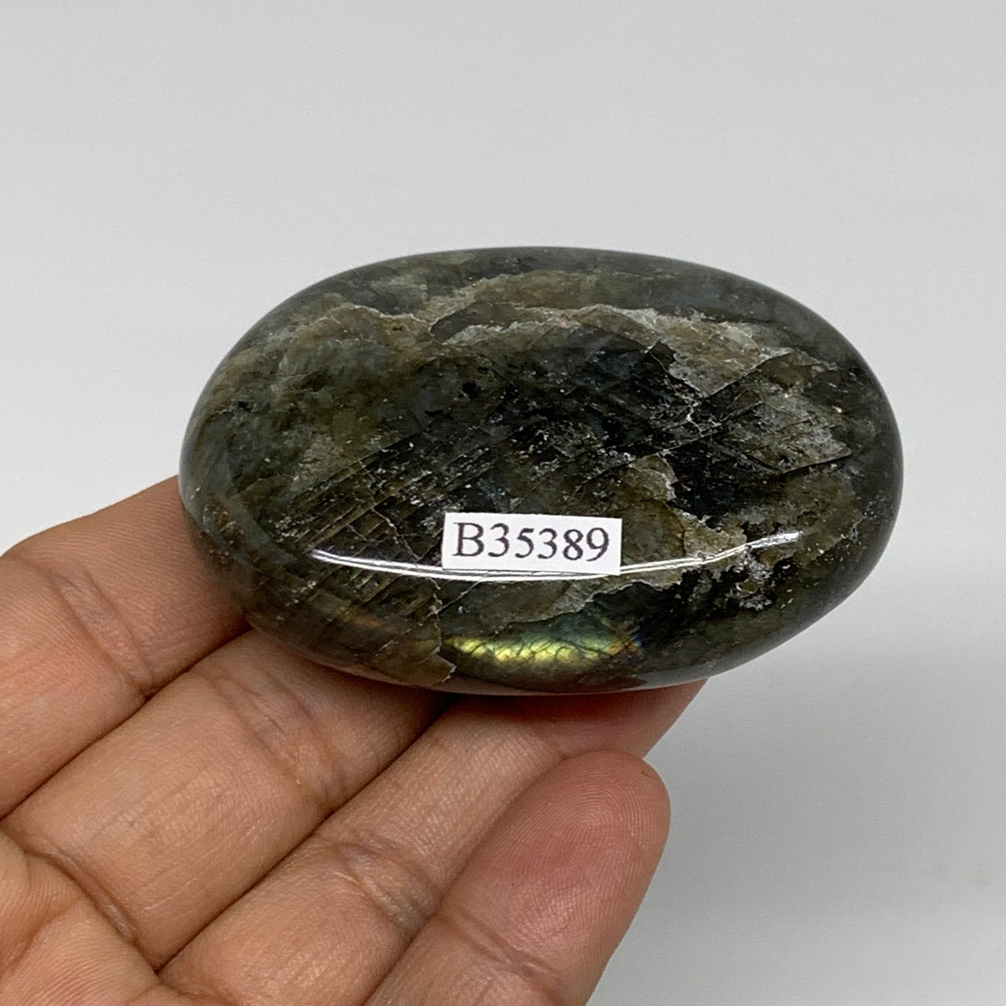 99.9g, 2.5"x1.8"x0.8", Natural Labradorite Palm-stone Tumbled Reiki, B35389