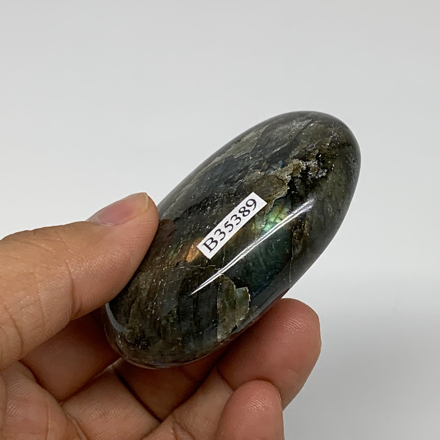 99.9g, 2.5"x1.8"x0.8", Natural Labradorite Palm-stone Tumbled Reiki, B35389