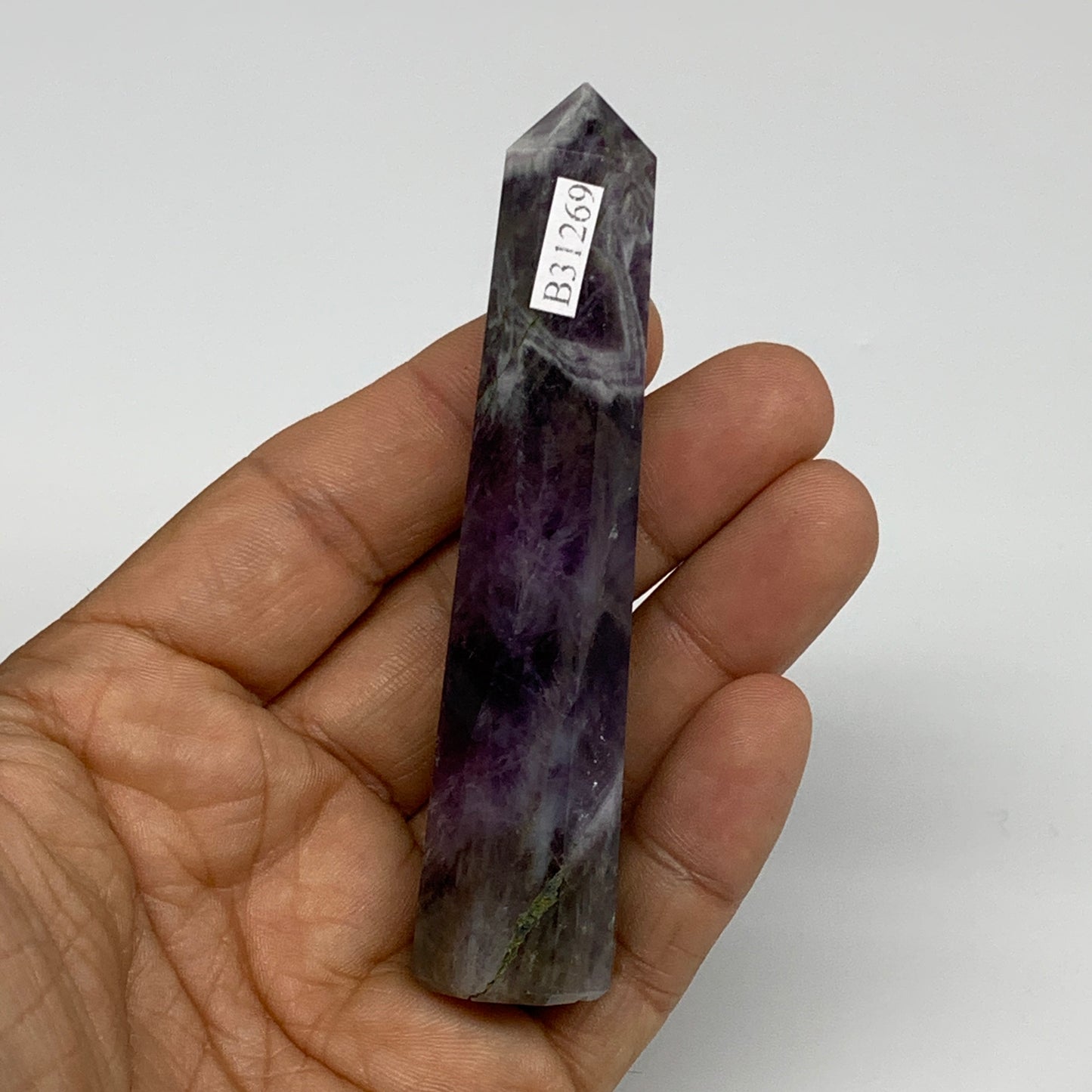 59.2g, 3.6"x0.8", Natural Amethyst Tower Point Obelisk @Brazil, B31269