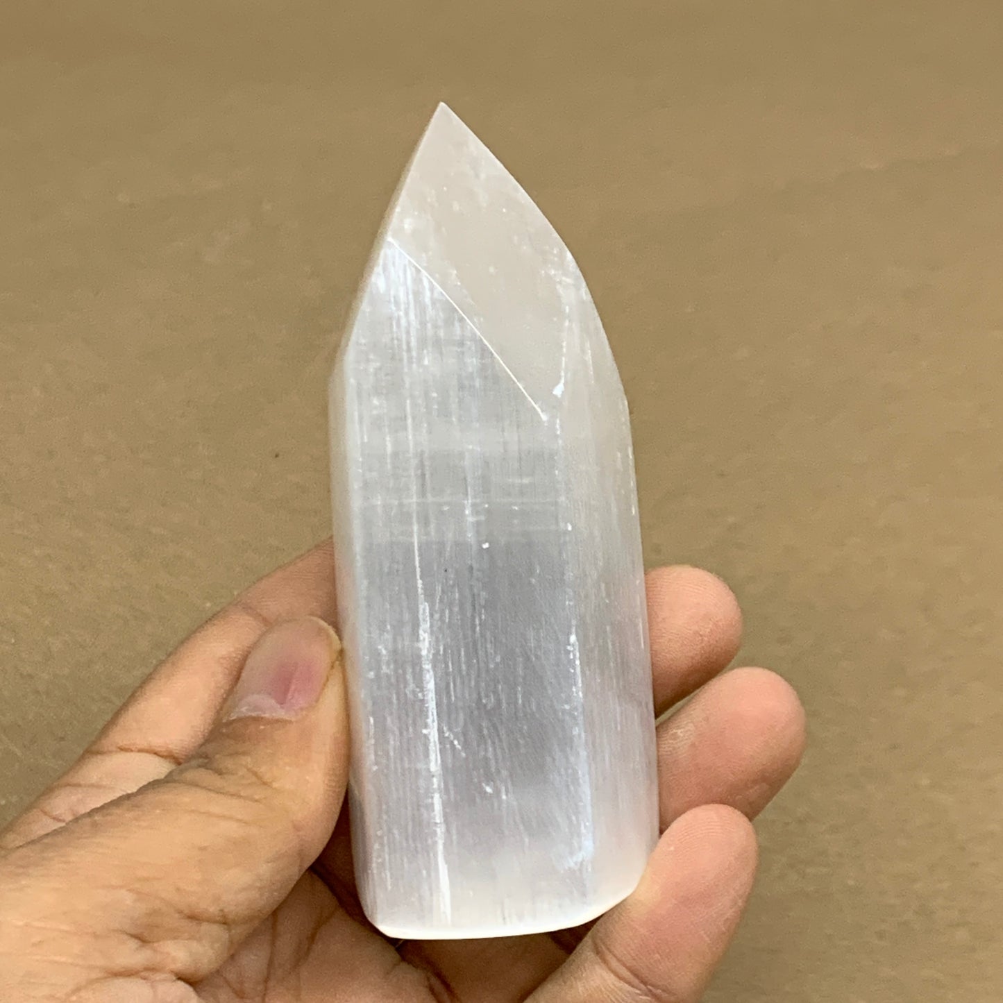 160g, 3.6"x1.4"x1.4", Selenite (Satin Spar) Crystal Tower Point, B35999