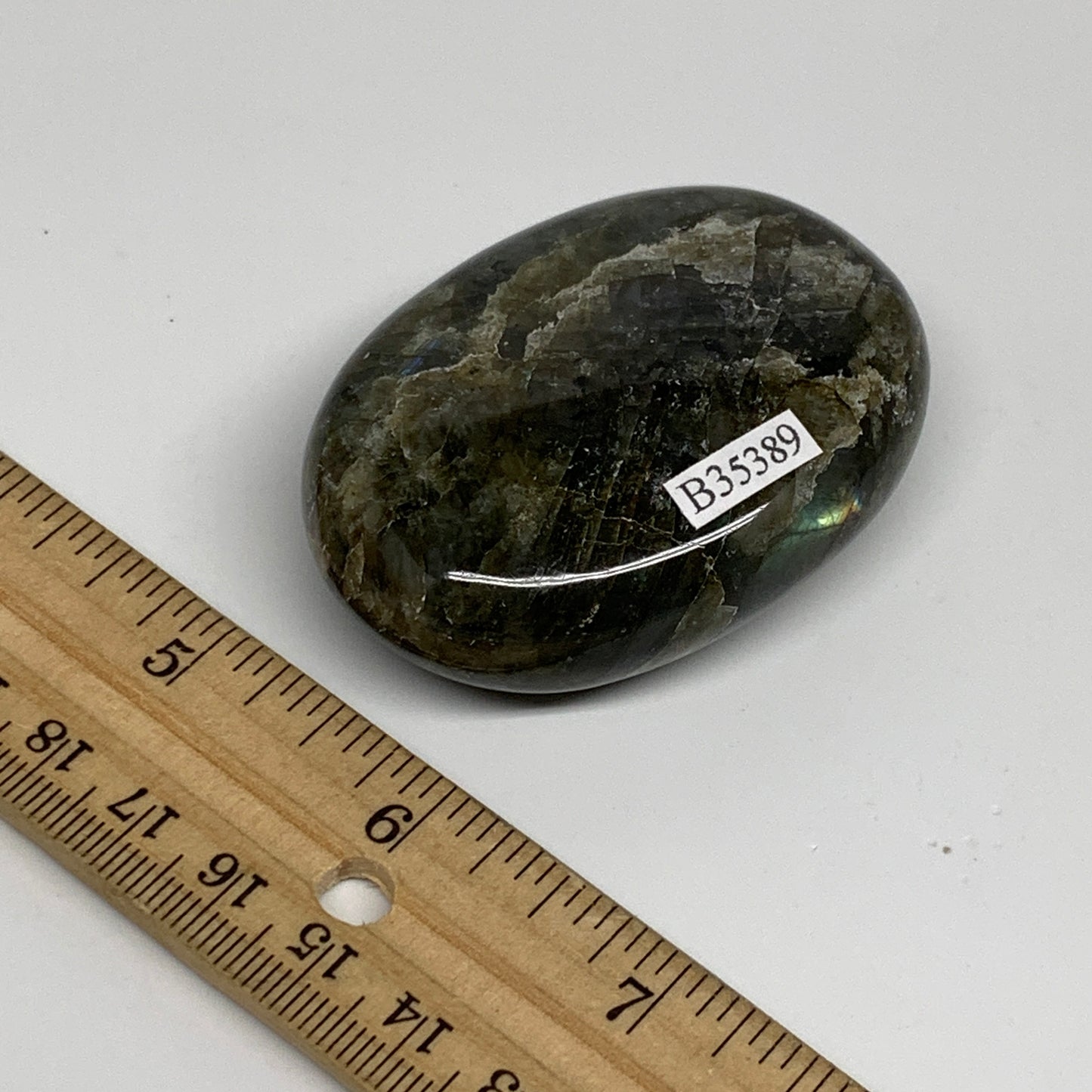 99.9g, 2.5"x1.8"x0.8", Natural Labradorite Palm-stone Tumbled Reiki, B35389