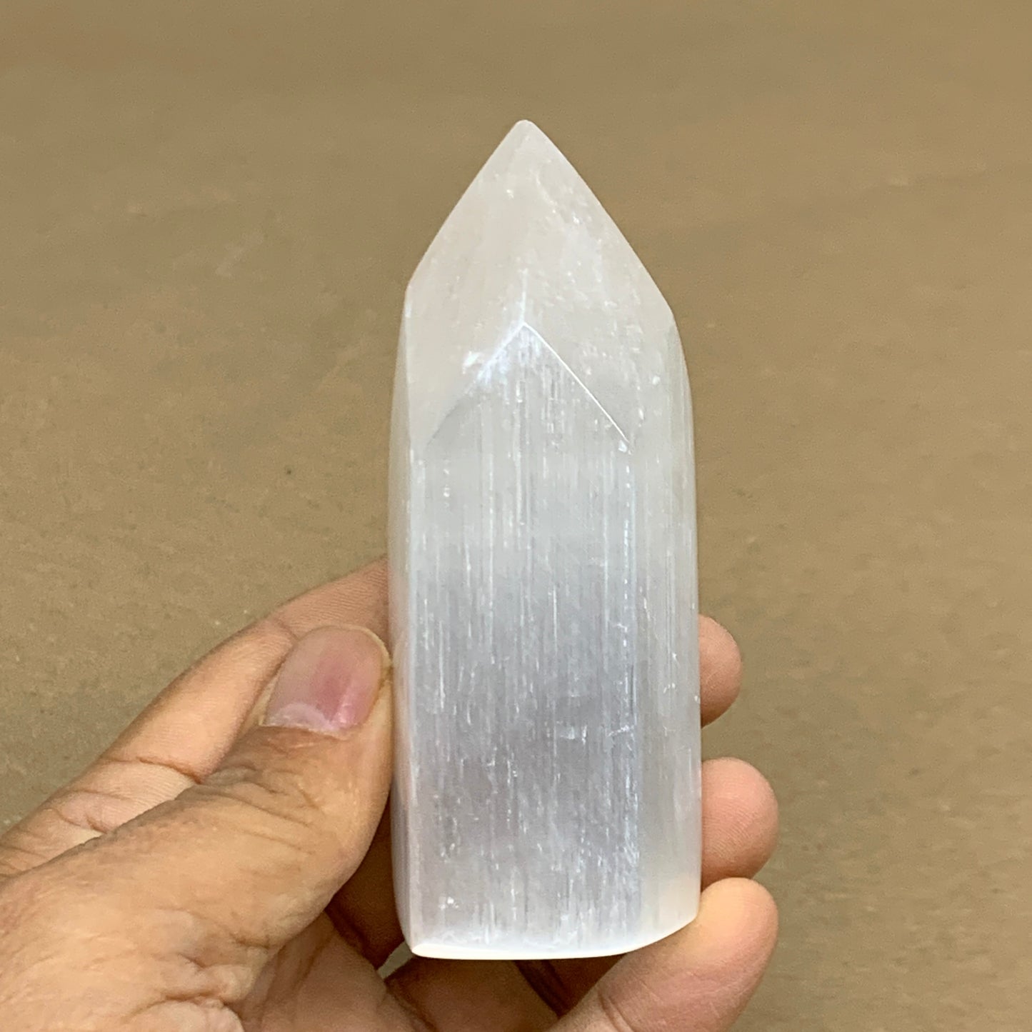 160g, 3.6"x1.4"x1.4", Selenite (Satin Spar) Crystal Tower Point, B35999