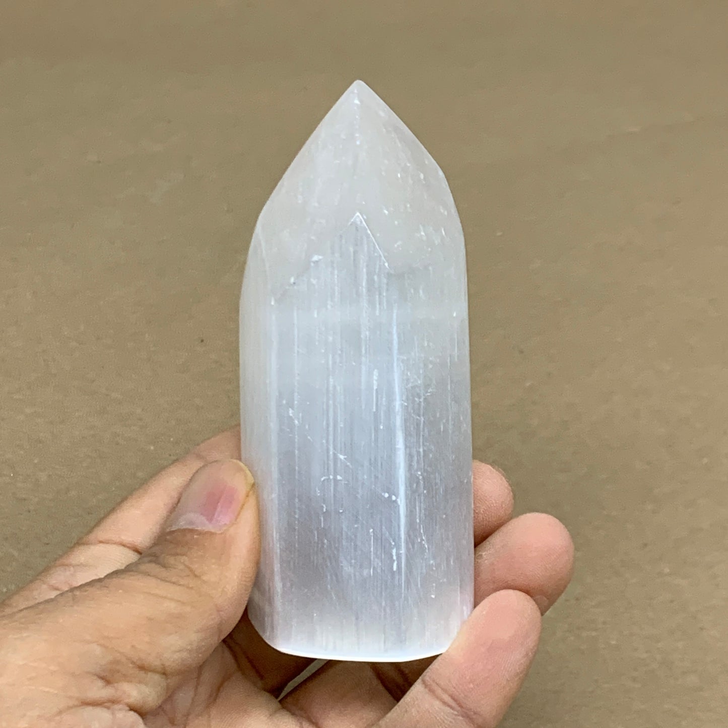 160g, 3.6"x1.4"x1.4", Selenite (Satin Spar) Crystal Tower Point, B35999