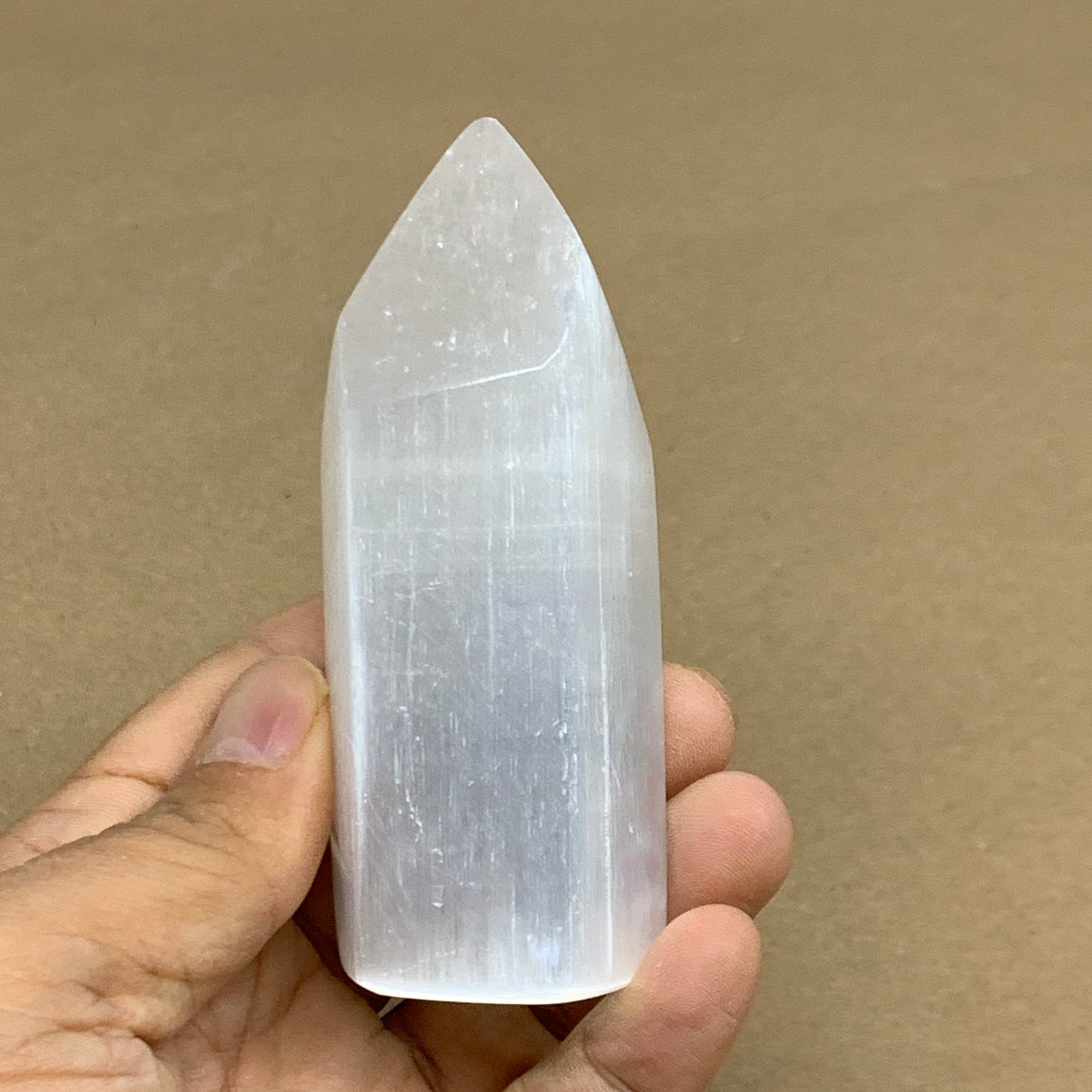 160g, 3.6"x1.4"x1.4", Selenite (Satin Spar) Crystal Tower Point, B35999