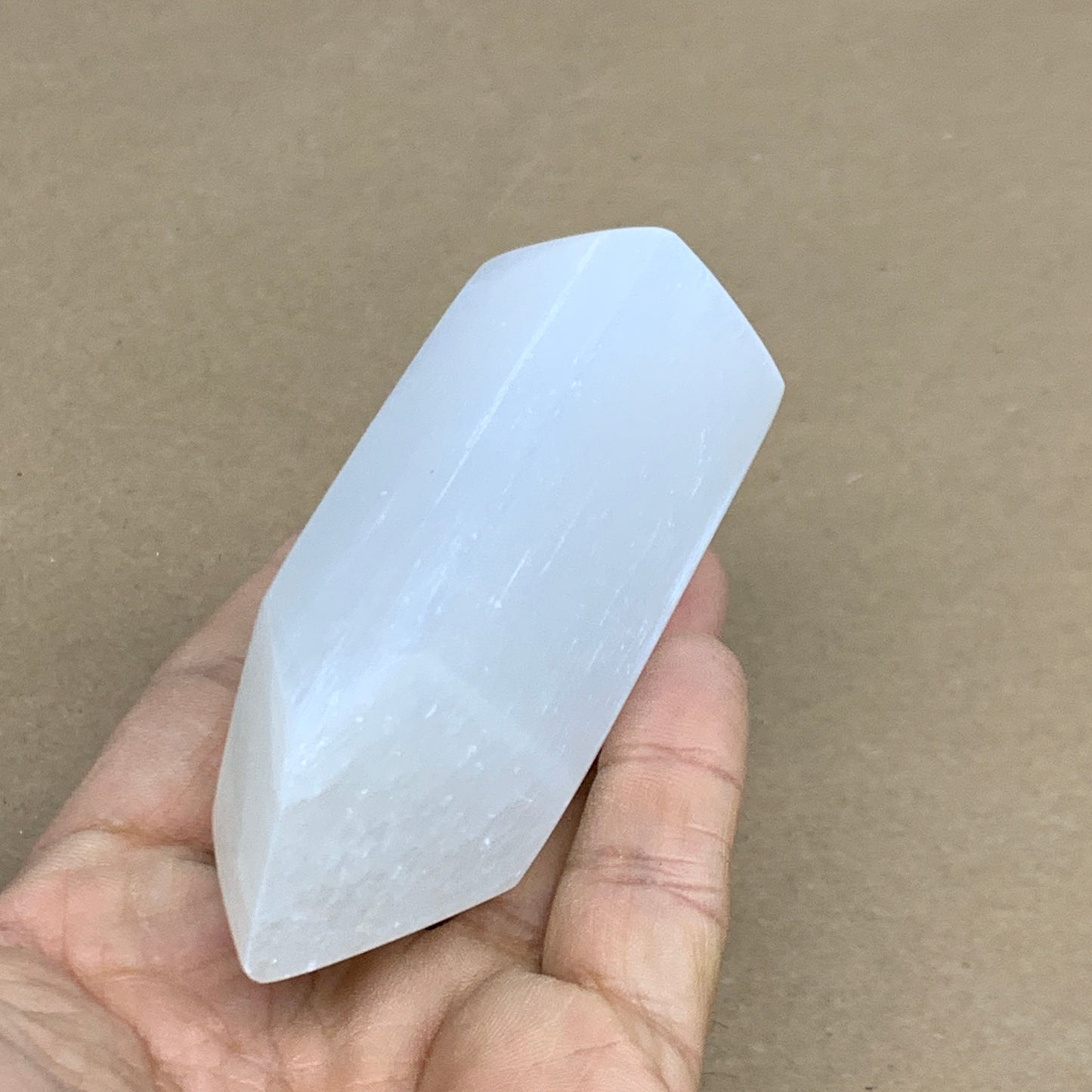 160g, 3.6"x1.4"x1.4", Selenite (Satin Spar) Crystal Tower Point, B35999