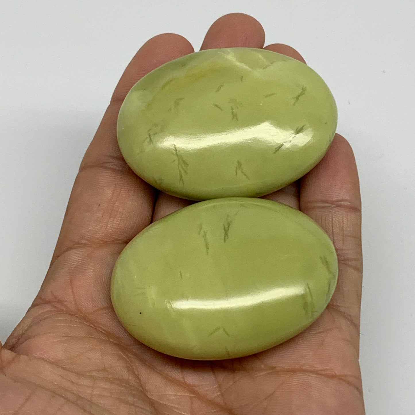 120g, 2"- 2.1", 2pcs, Natural Serpentine Palm-Stone Gemstone, B34614