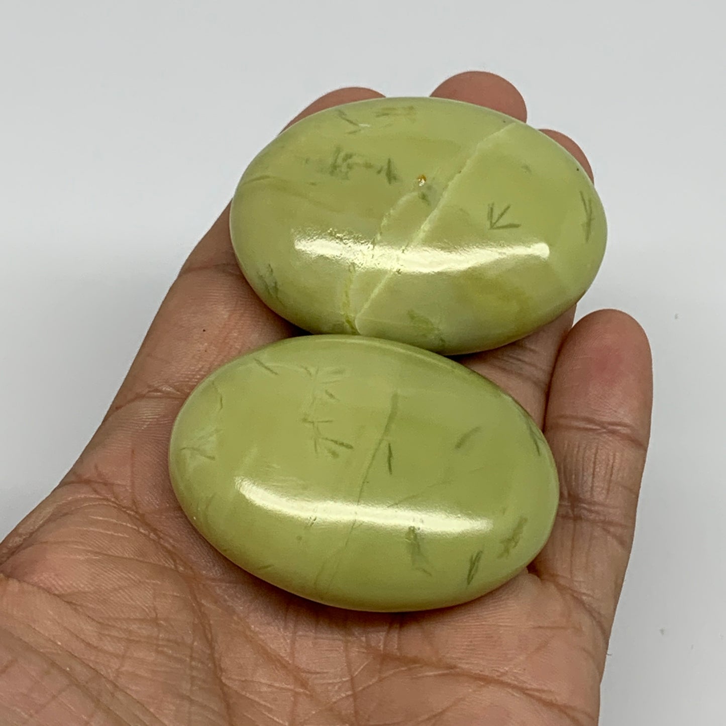 120g, 2"- 2.1", 2pcs, Natural Serpentine Palm-Stone Gemstone, B34614