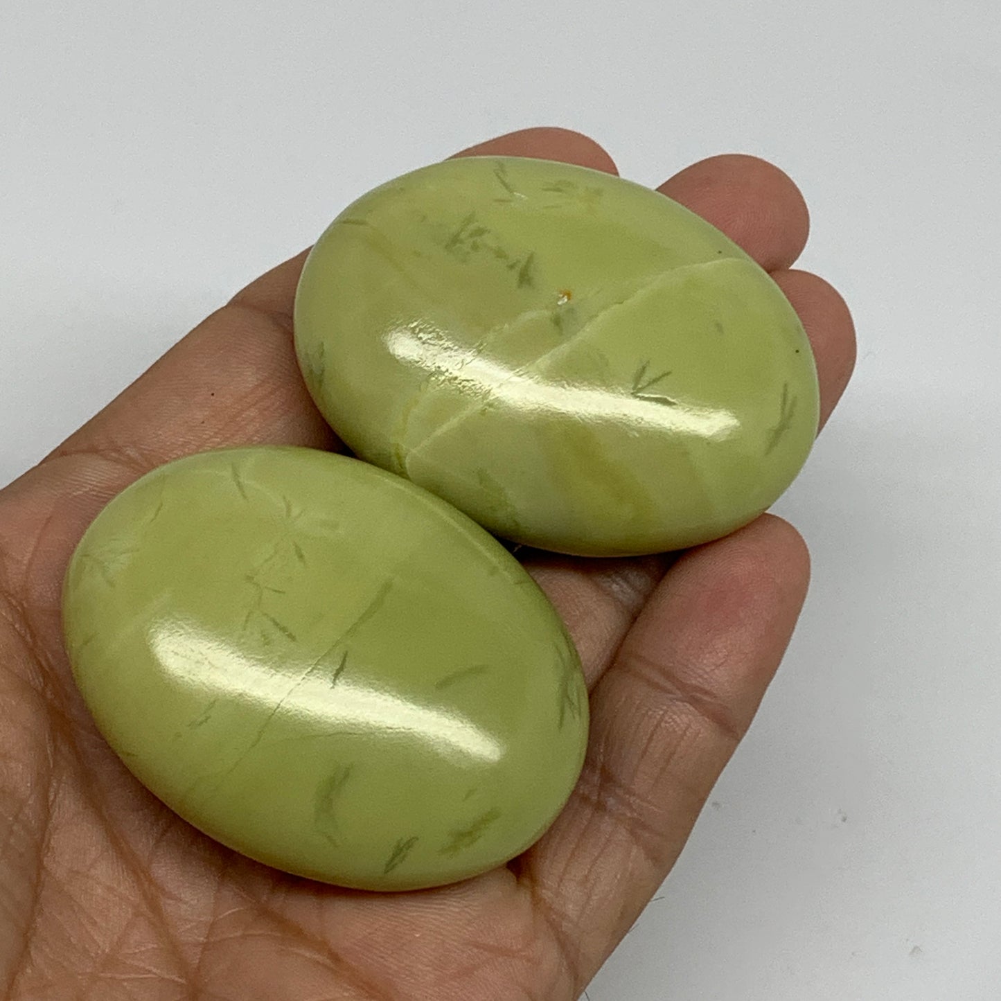 120g, 2"- 2.1", 2pcs, Natural Serpentine Palm-Stone Gemstone, B34614